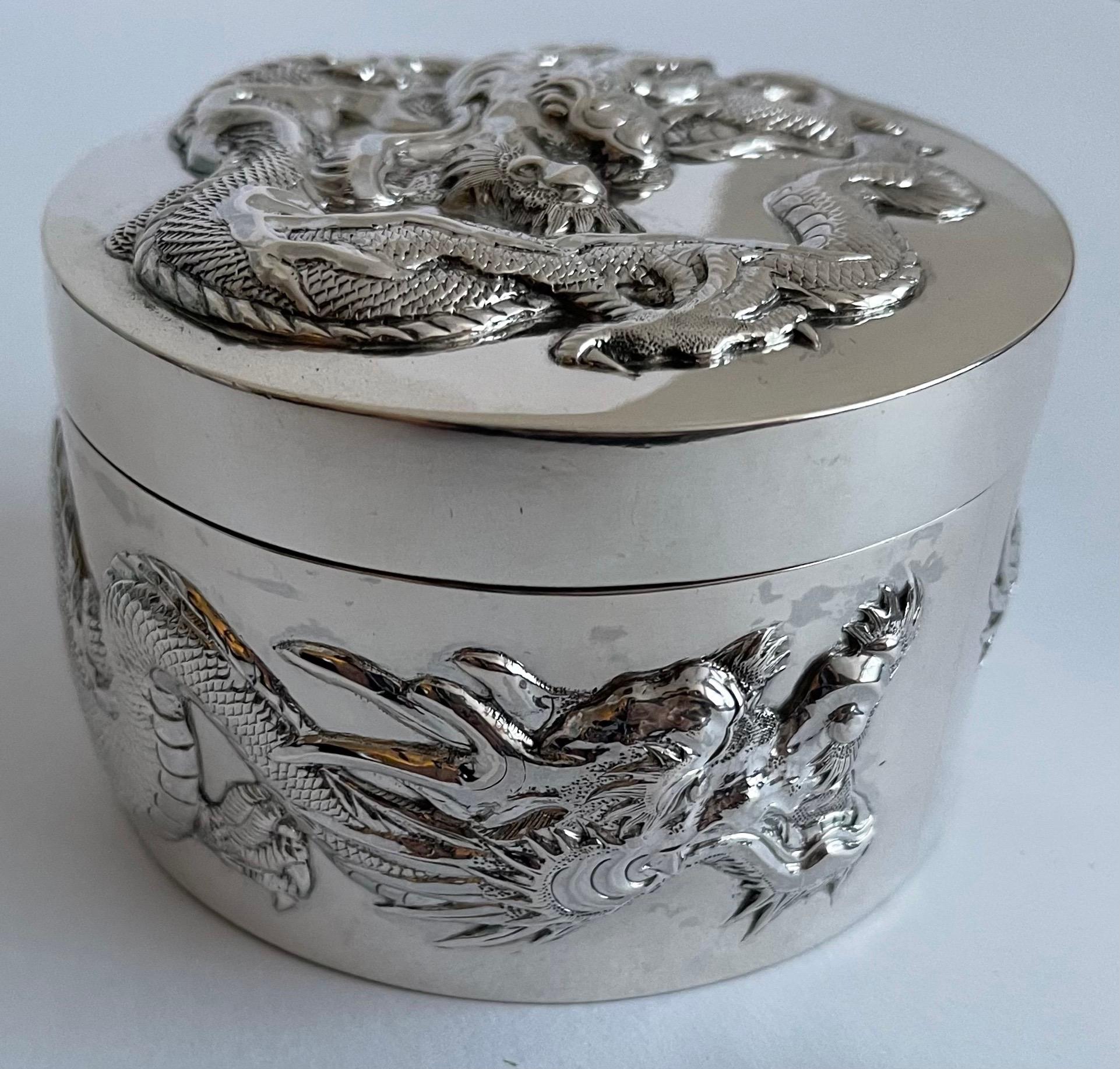 Chinese Export Silver Dragon Box In Good Condition In Stamford, CT