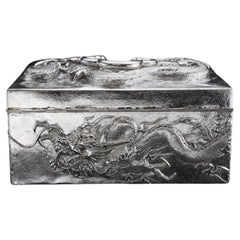 Chinese Export Silver Dragon Cigar Box , 1880 - 1920s