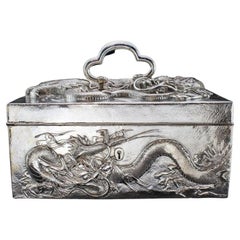Chinese Export Silver Dragon Cigar Box , 1880 - 1920s