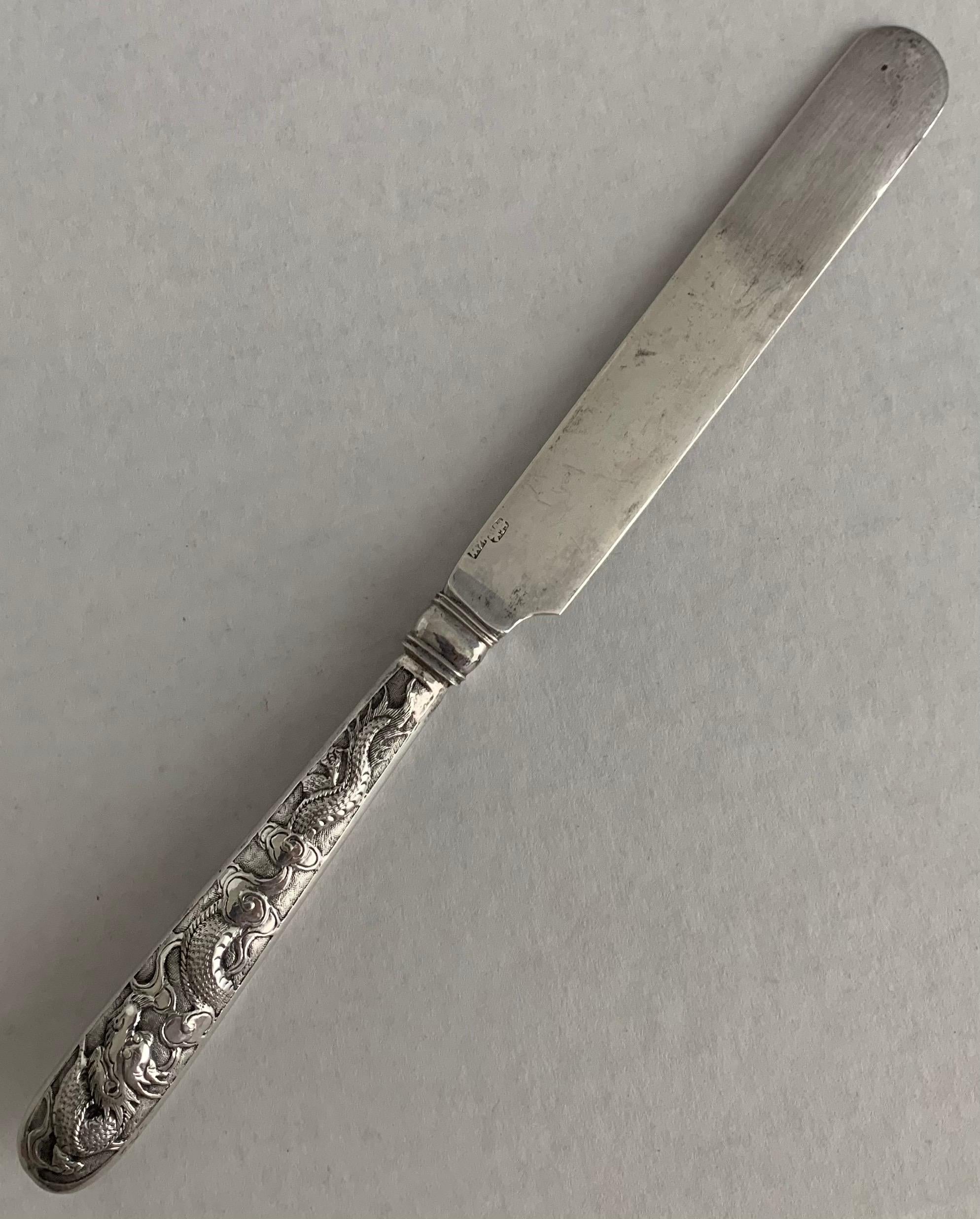 Late 19th Century Chinese Export Silver Dragon Motif Knife or Letter Opener For Sale