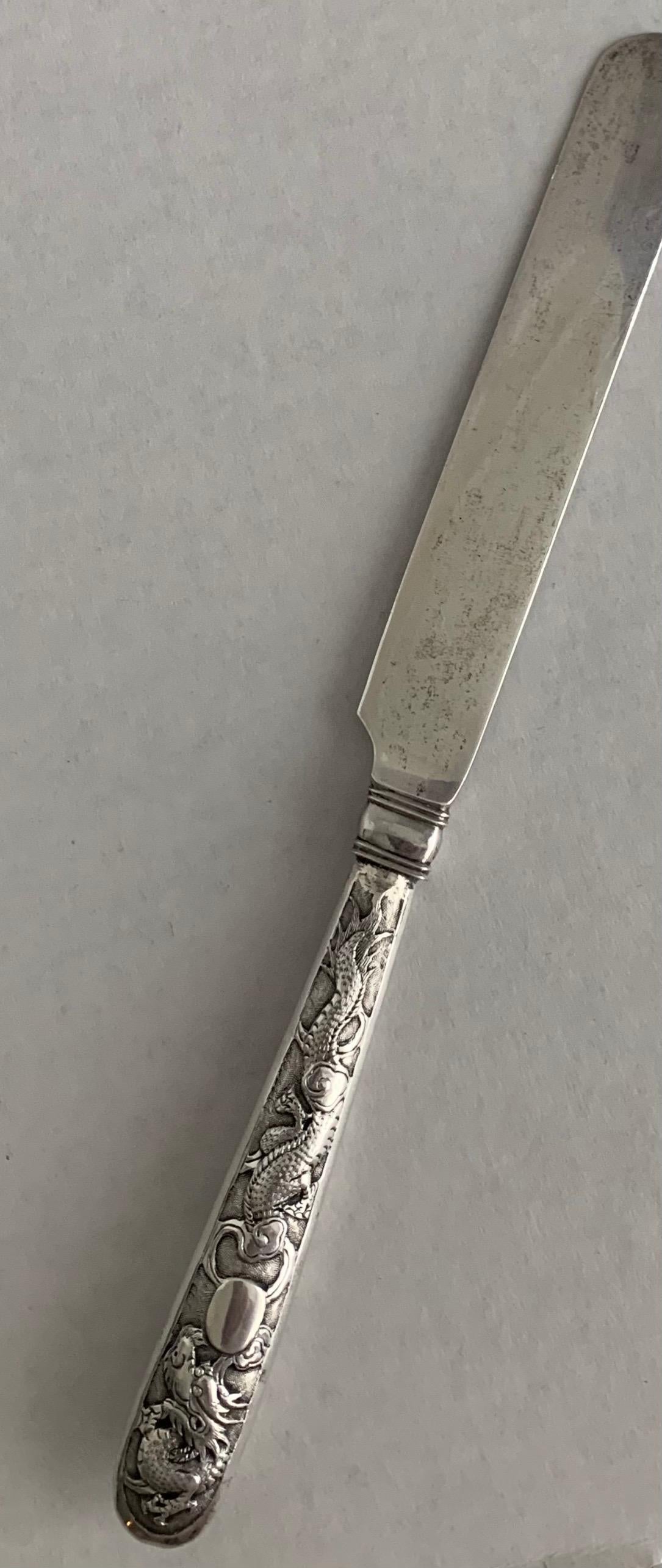 Sterling Silver Chinese Export Silver Dragon Motif Knife or Letter Opener For Sale
