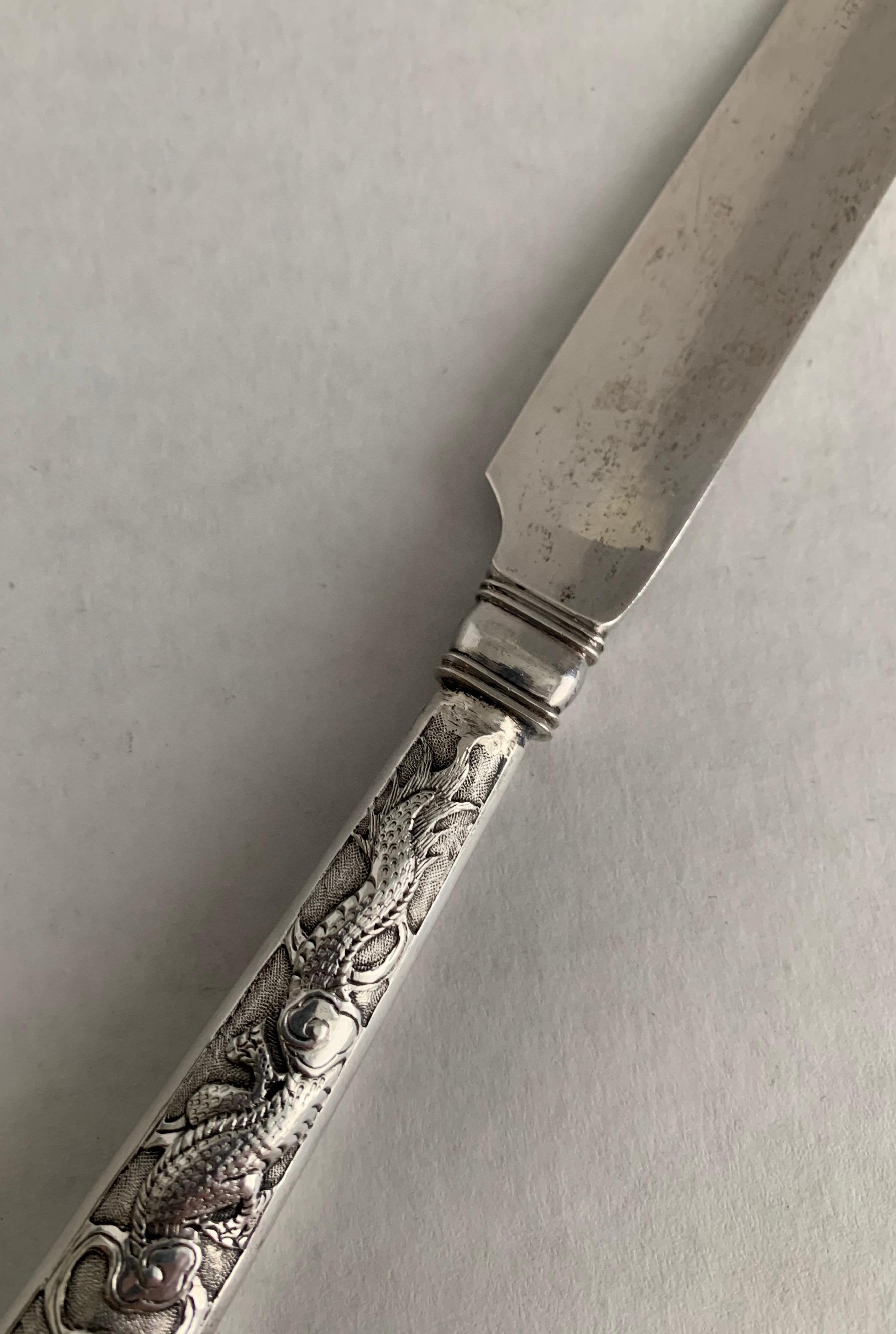 Chinese Export Silver Dragon Motif Knife or Letter Opener For Sale 1