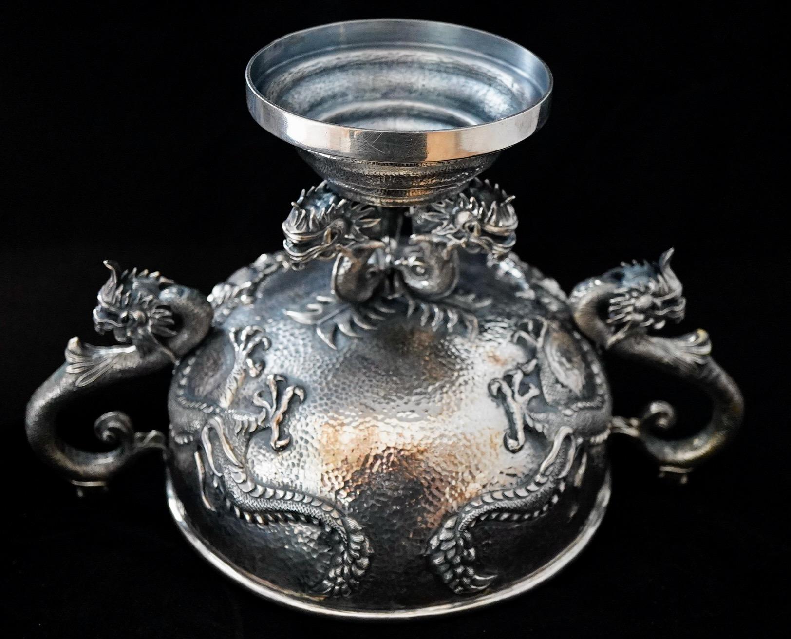 Chinese Export Silver Dragon Repousse Centerpiece For Sale 7