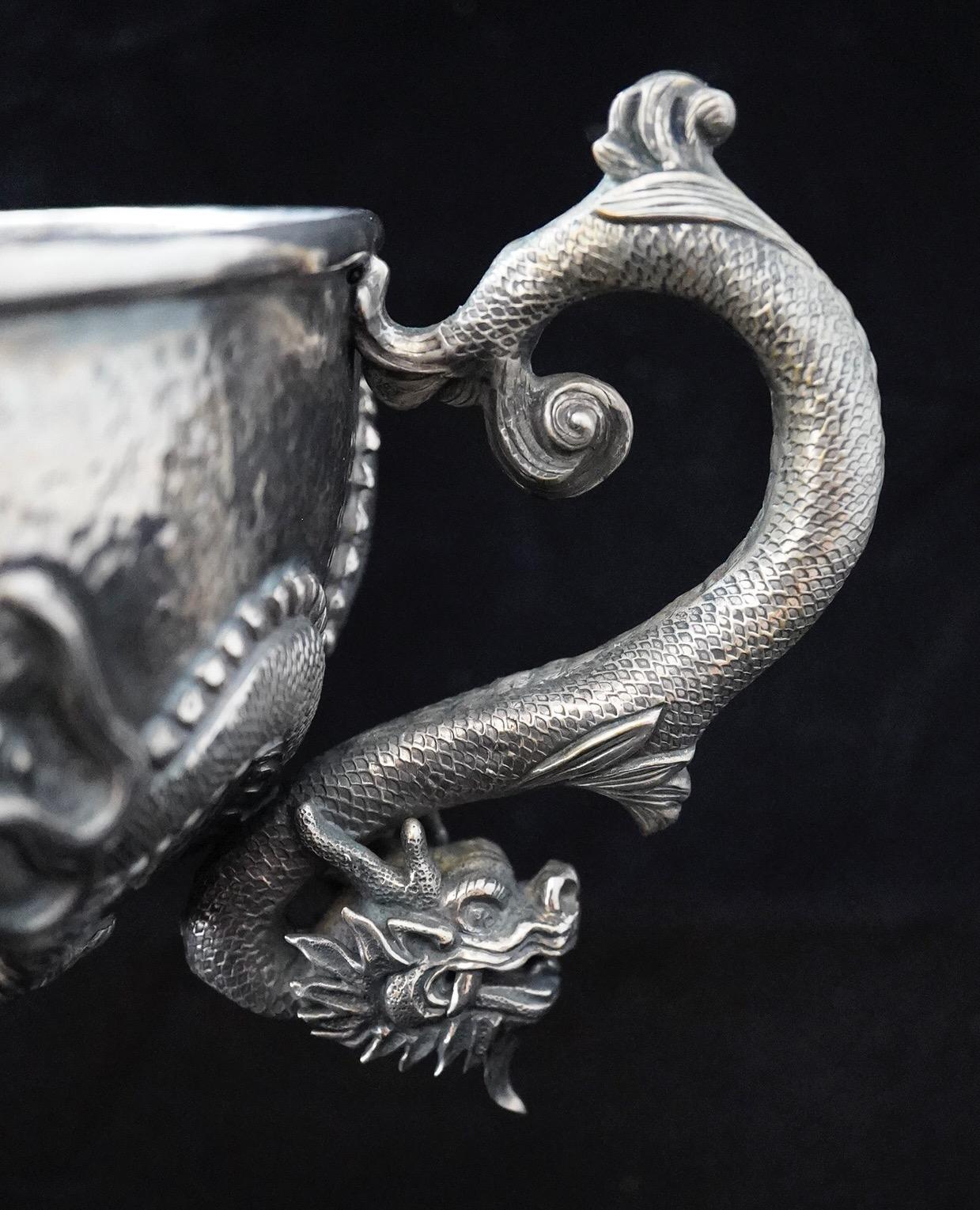 Chinese Export Silver Dragon Repousse Centerpiece In Excellent Condition For Sale In Gainesville, FL