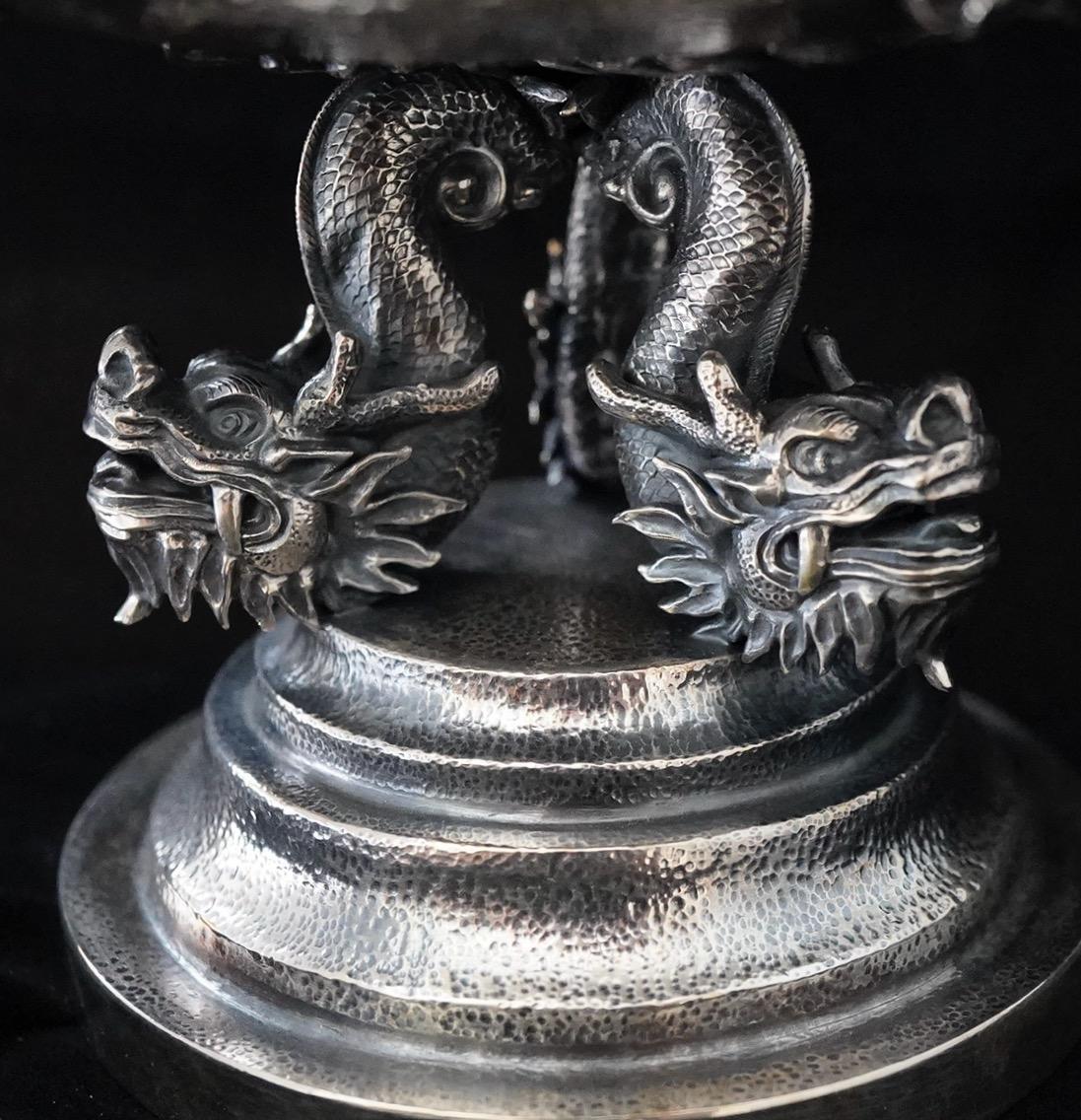 Chinese Export Silver Dragon Repousse Centerpiece For Sale 1