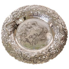 Chinese Export Silver Dragon Serving Tray
