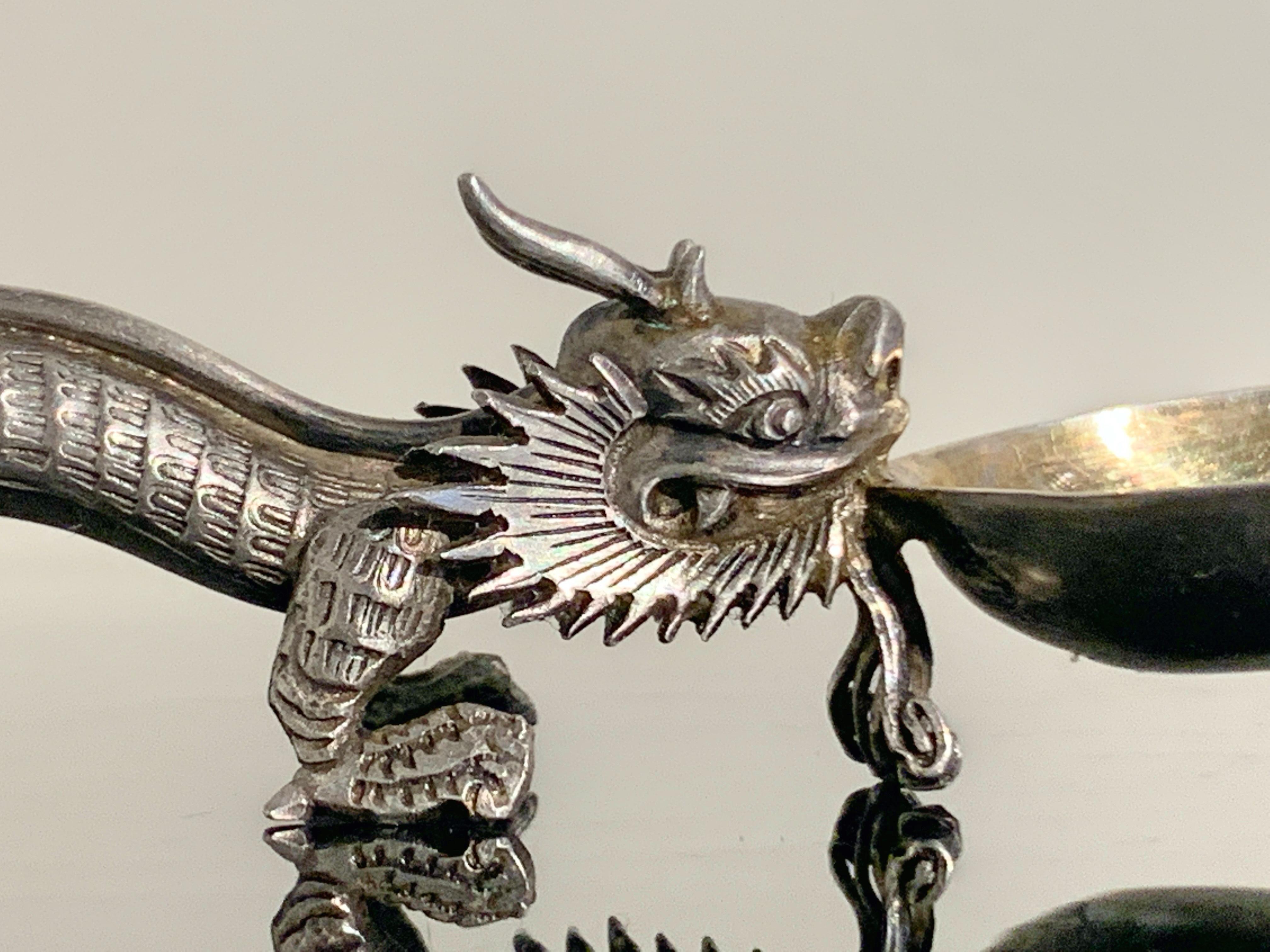 Cast Chinese Export Silver Dragon Spoon by Wang Hing & Co., Late 19th Century For Sale