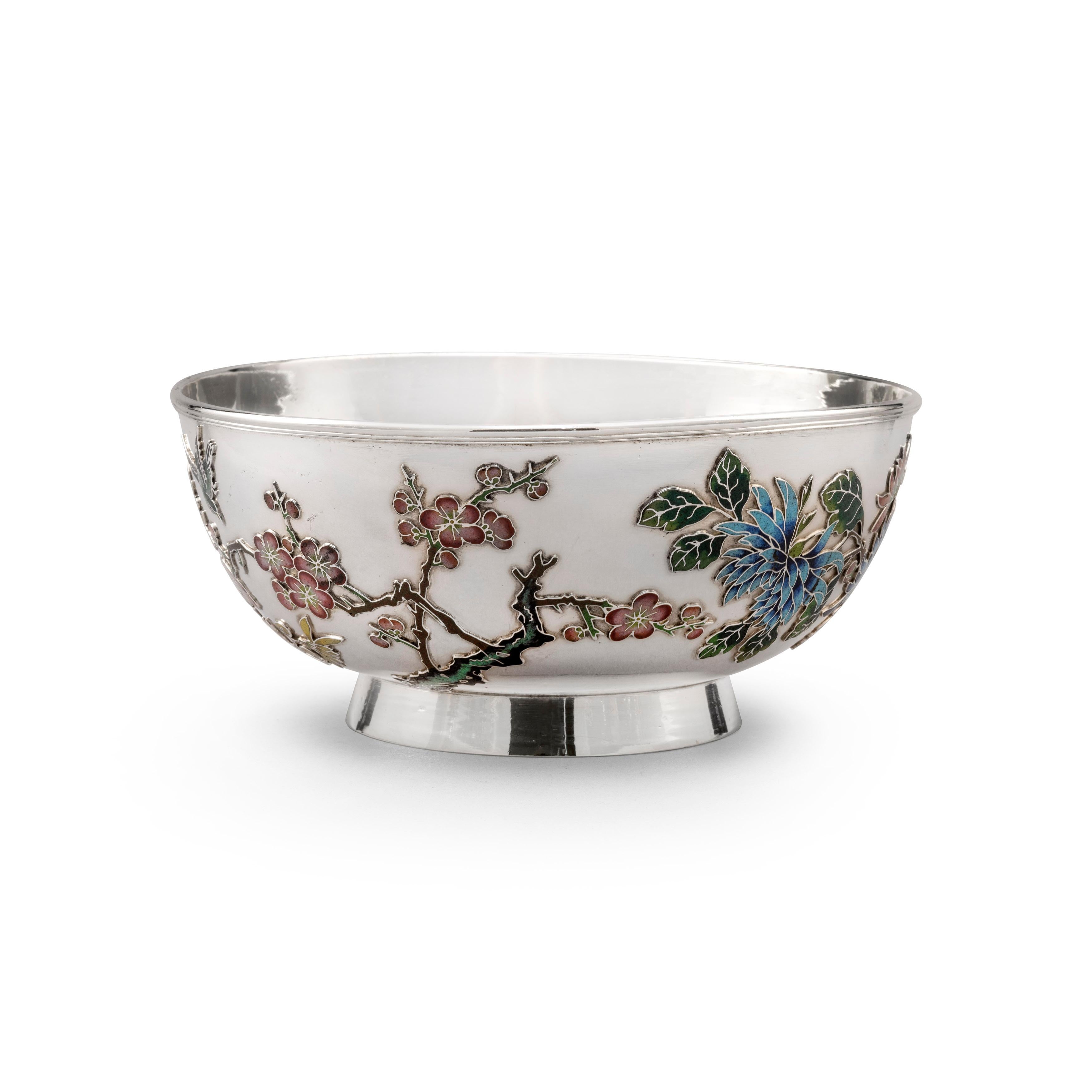 Enameled Chinese Export Silver & Enamel Bowl For Sale
