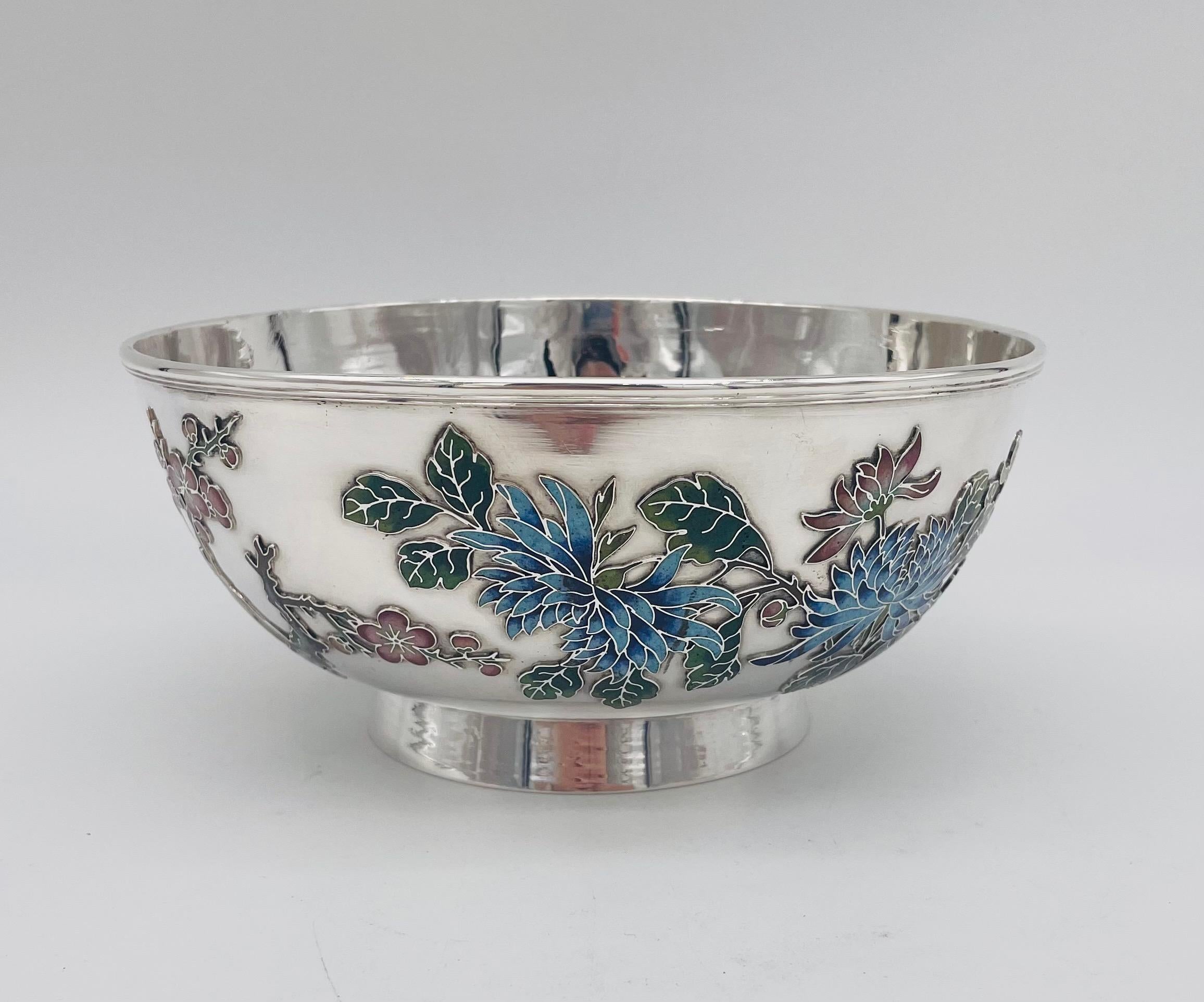 Chinese Export Silver & Enamel Bowl In Good Condition For Sale In London, GB
