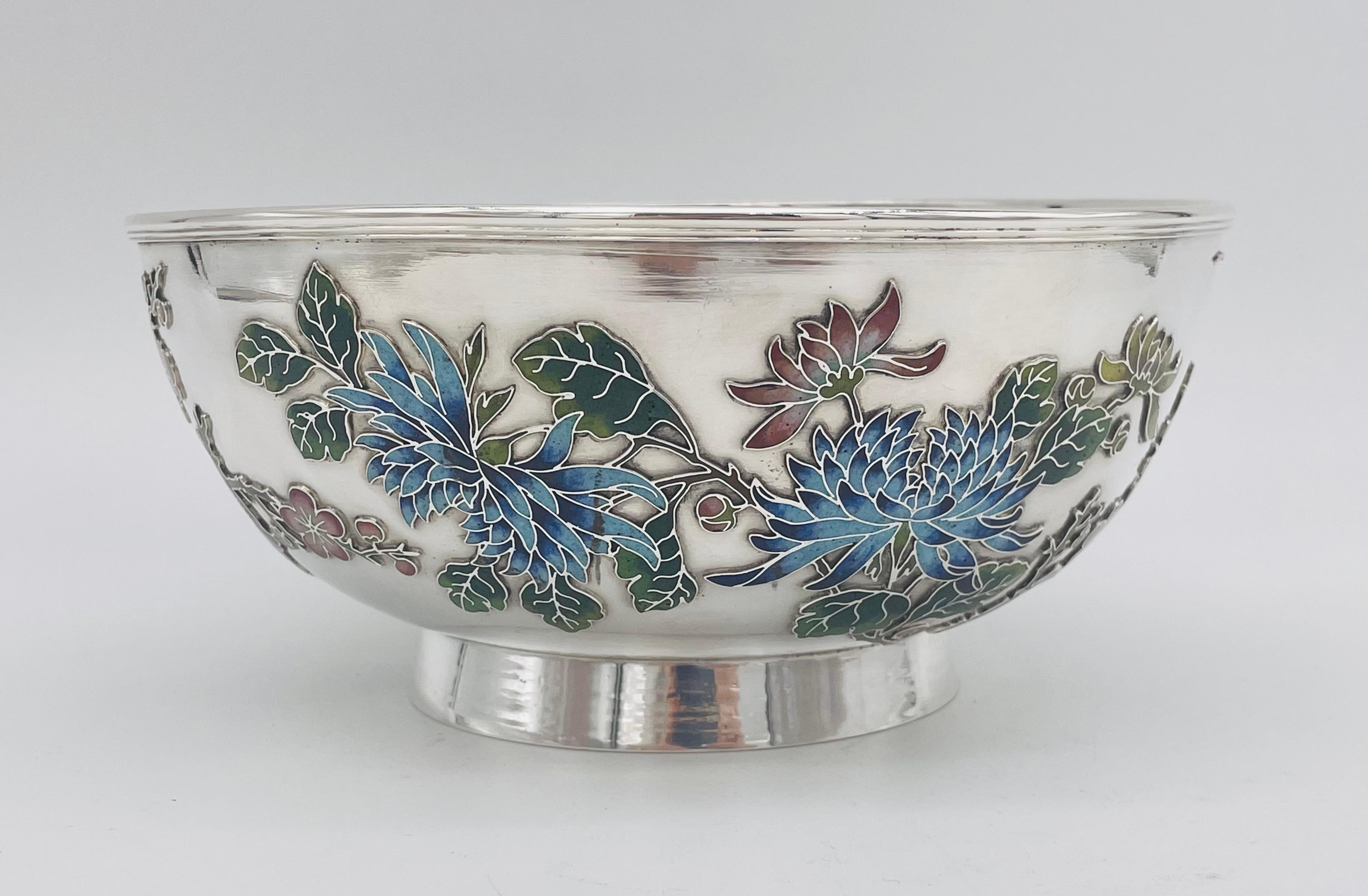 Late 19th Century Chinese Export Silver & Enamel Bowl For Sale