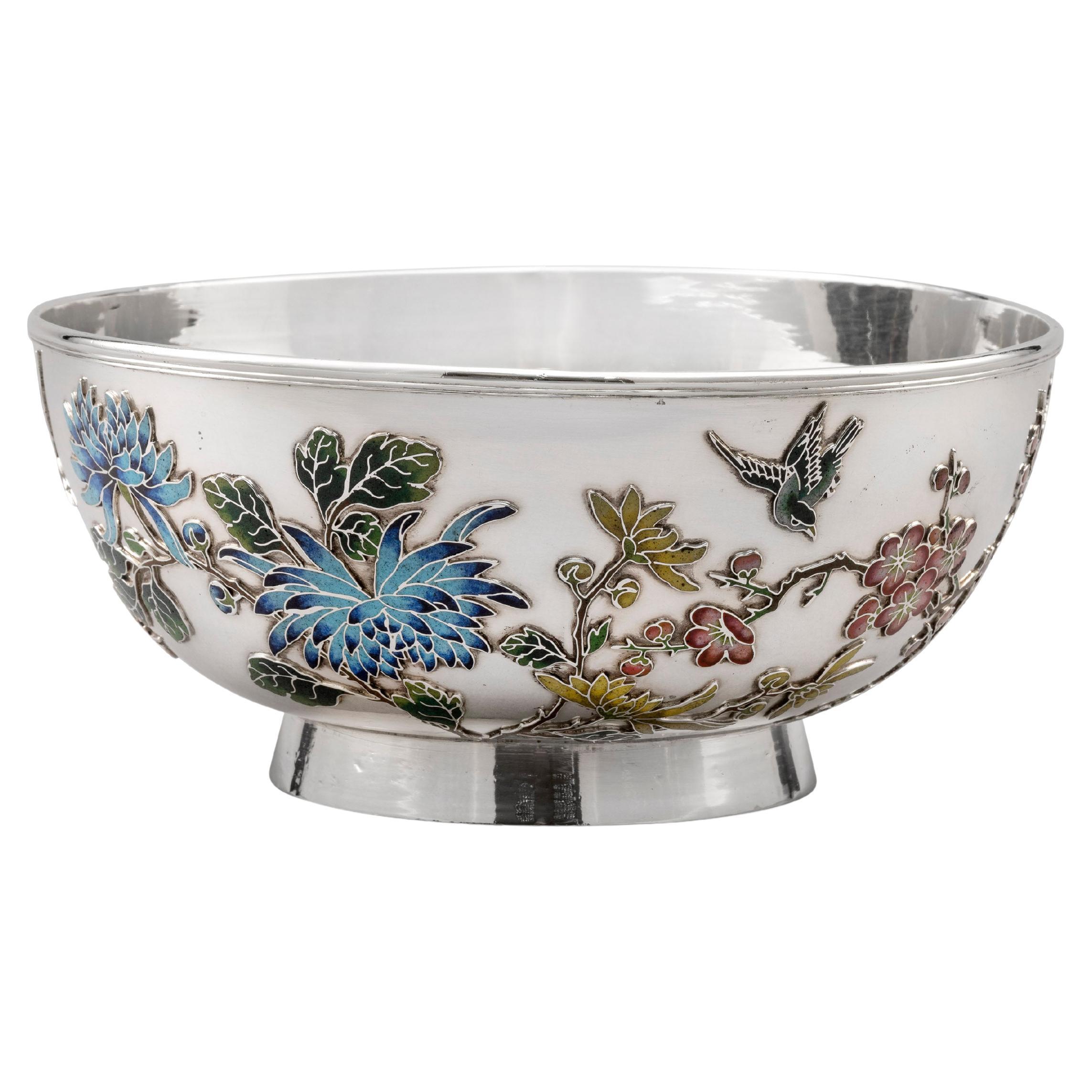 Chinese Export Silver & Enamel Bowl For Sale