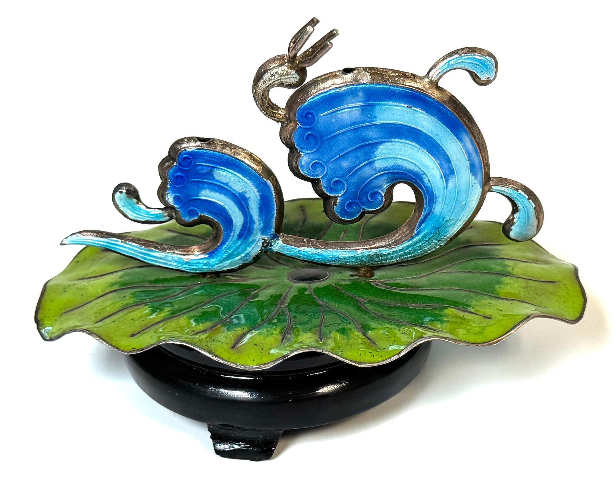Chinese Export Silver & Enameled Articulated Carp Lotus and Wave Stand, C. 1900 For Sale 5