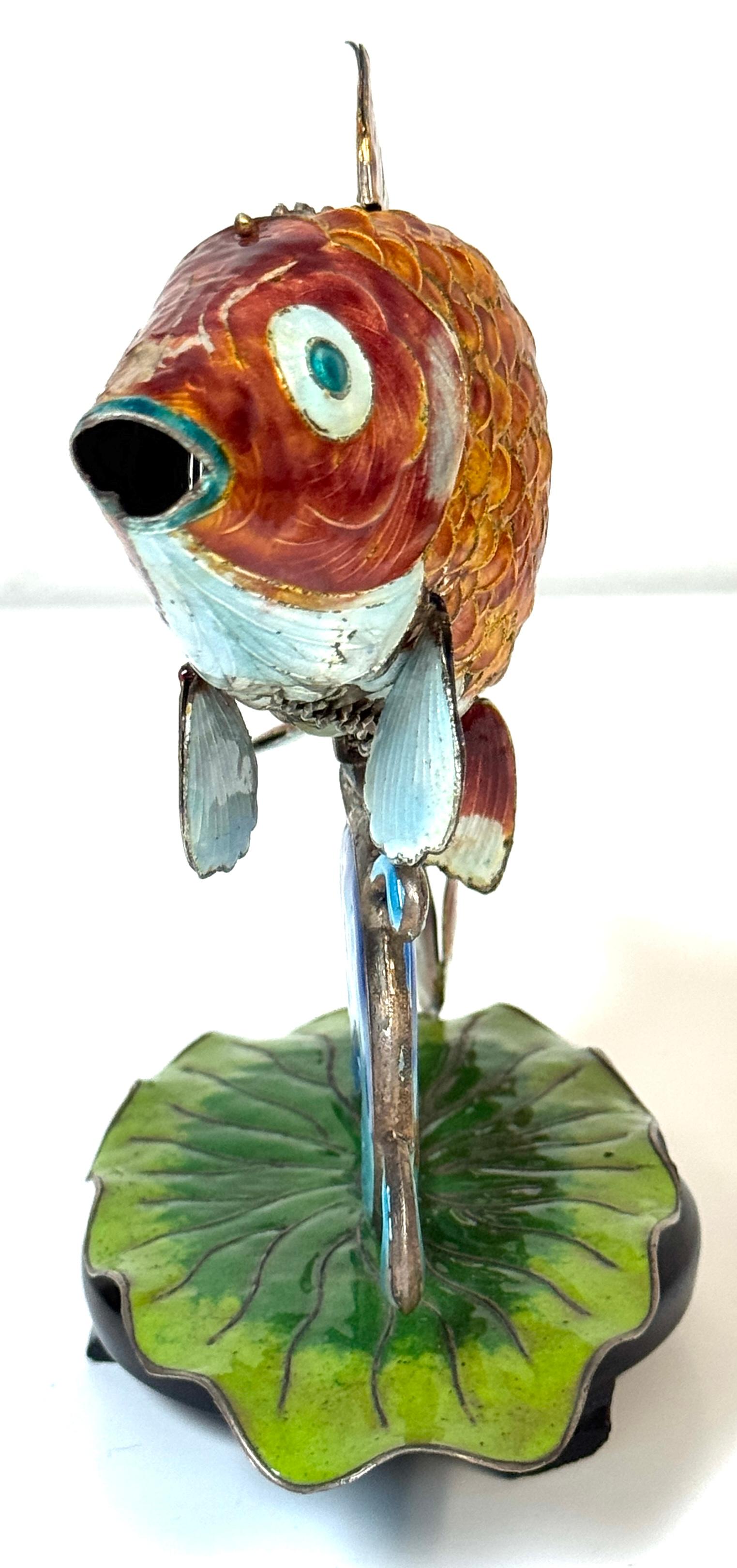 Chinese Export Silver & Enameled Articulated Carp Lotus and Wave Stand, C. 1900 For Sale 8