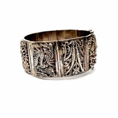 Chinese Export Silver Four Seasons Panel Link Bracelet