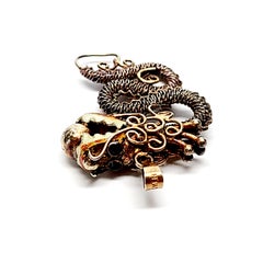 Chinese Export Silver Gilt and Enamel Mesh Dragon Pendant