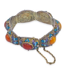 Chinesisches Export-Silber vergoldetes Filigran-Emaille-Bernstein-Armband
