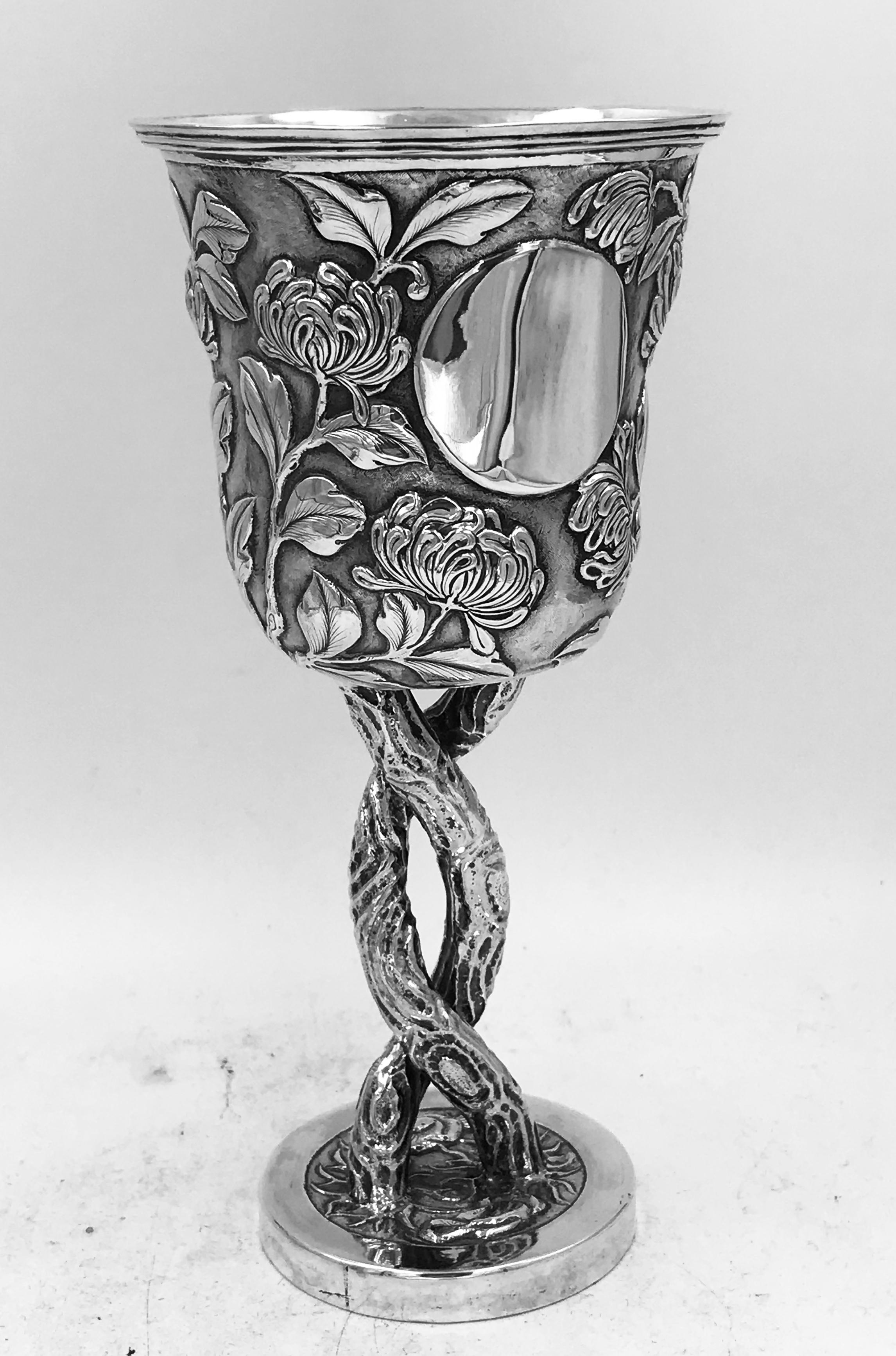 Embossed Chinese Export Silver Goblet For Sale