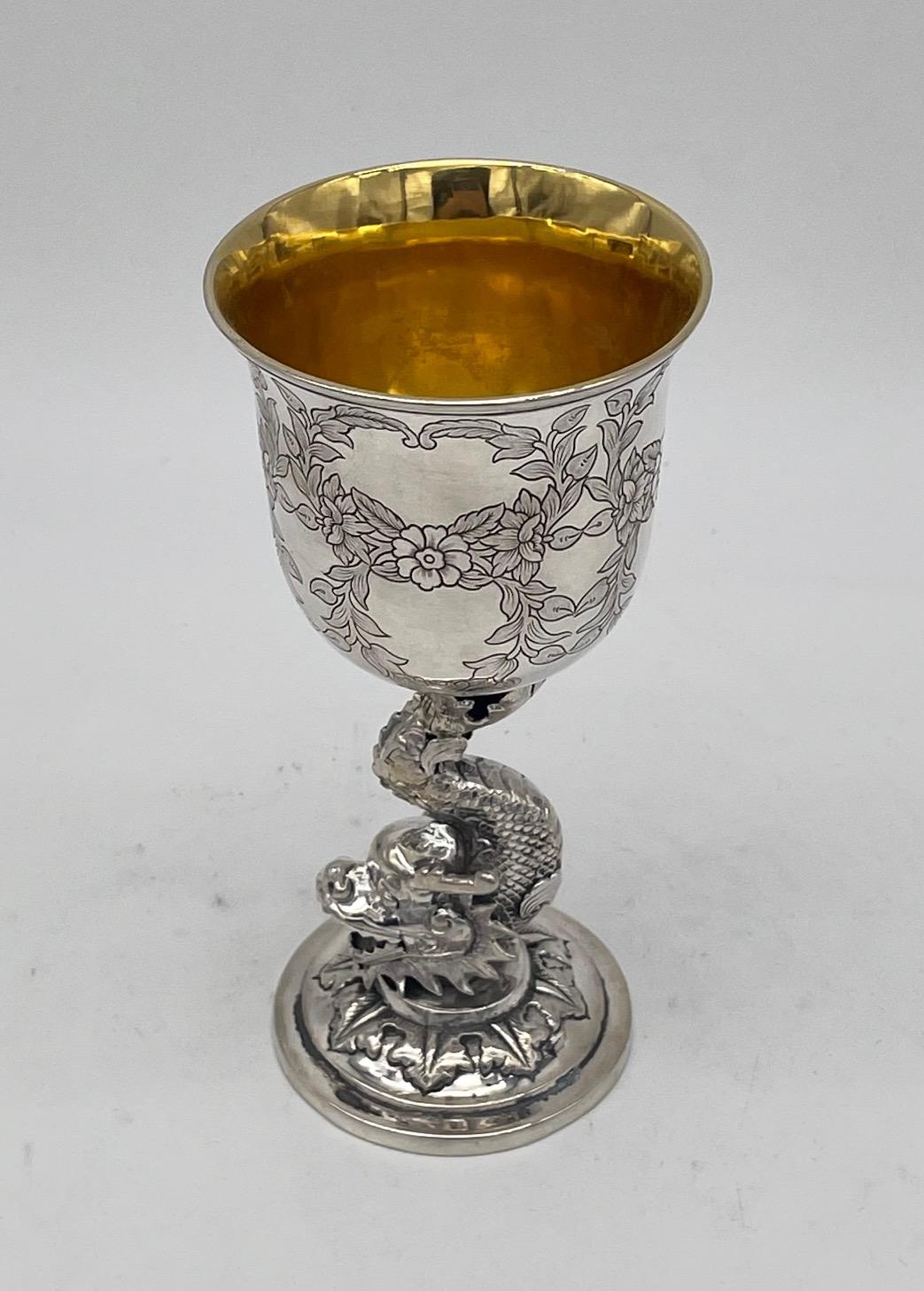 Chinese Export Silver Goblet With Dragon Stem In Good Condition For Sale In London, GB