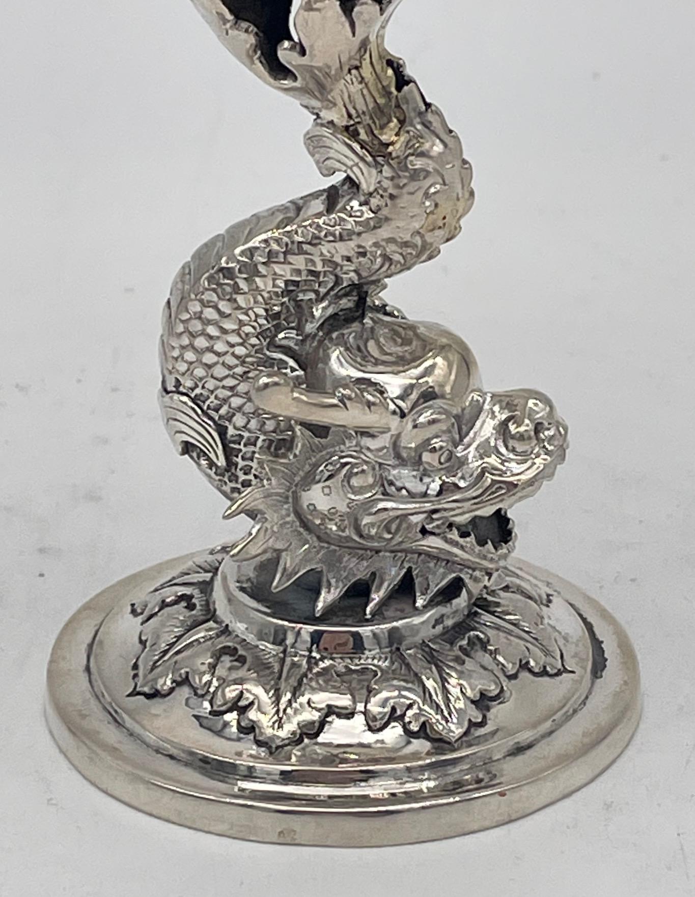 Chinese Export Silver Goblet With Dragon Stem For Sale 1