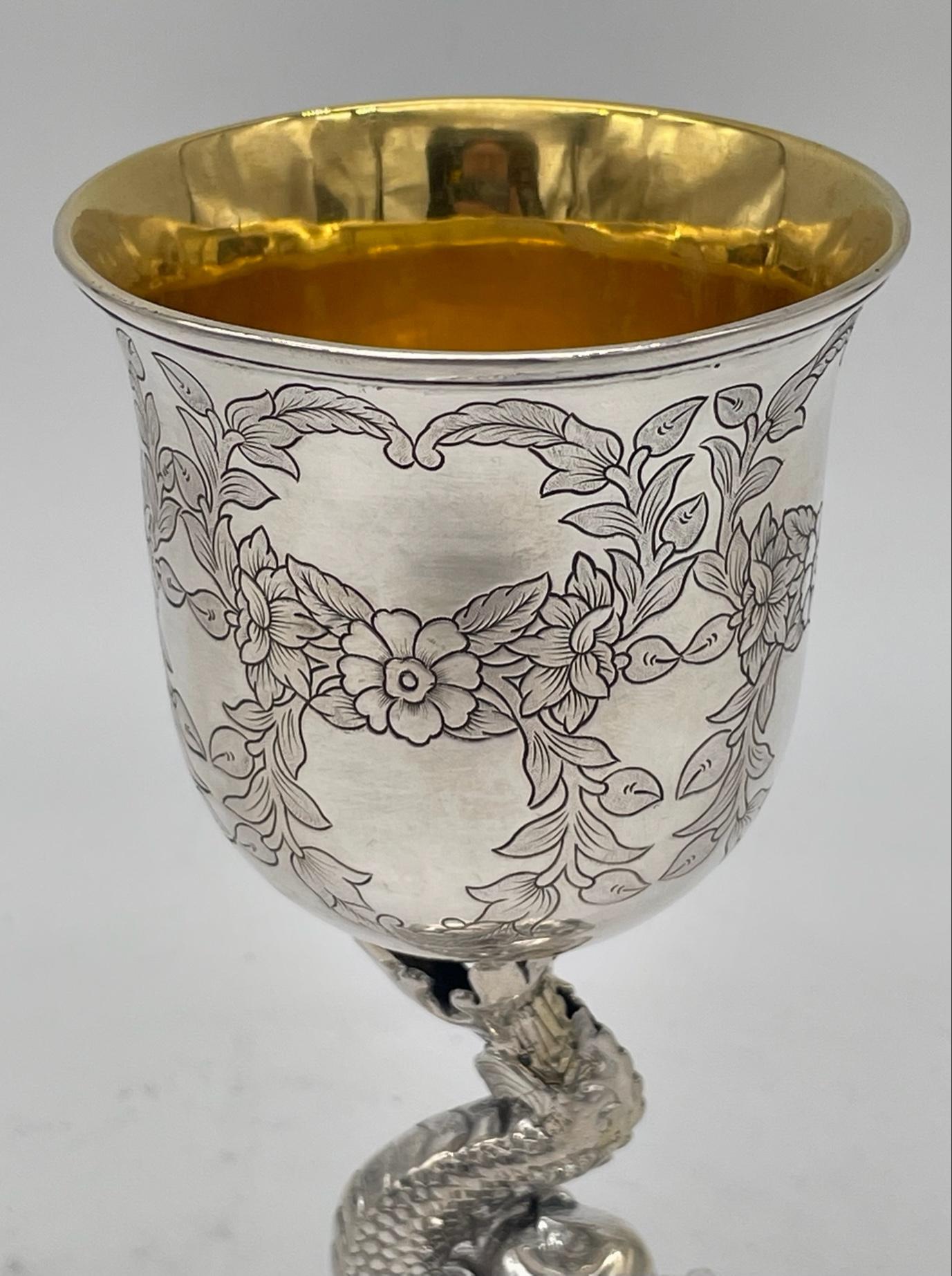 Chinese Export Silver Goblet With Dragon Stem For Sale 3