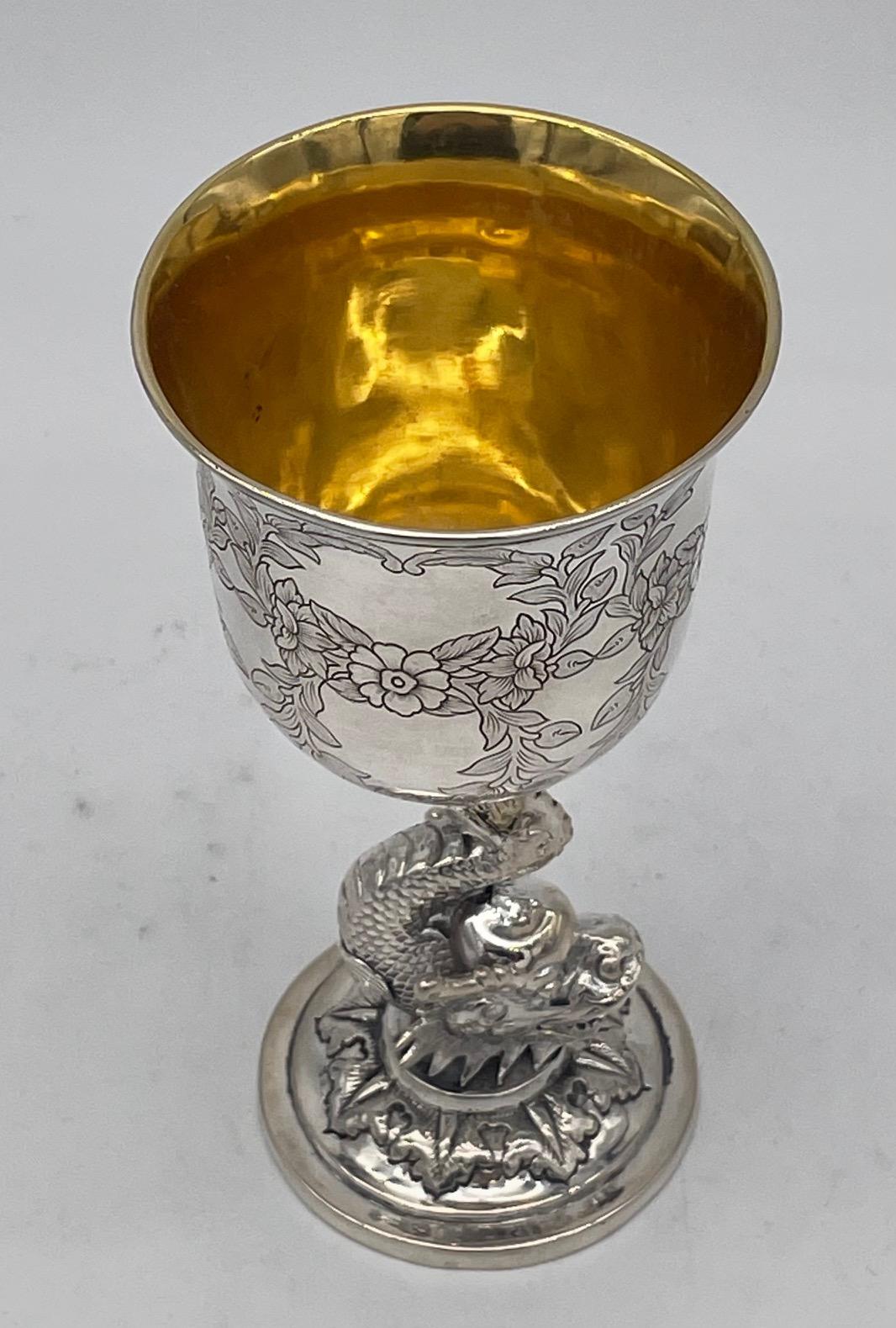 Chinese Export Silver Goblet With Dragon Stem For Sale 2