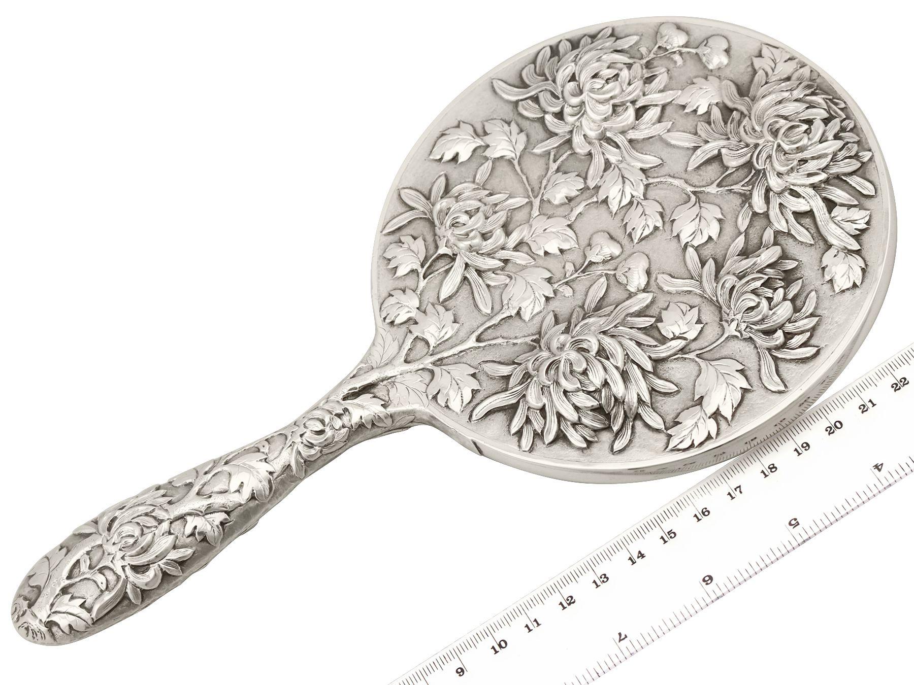 Chinese Export Silver Hand Mirror, Antique, circa 1900 5