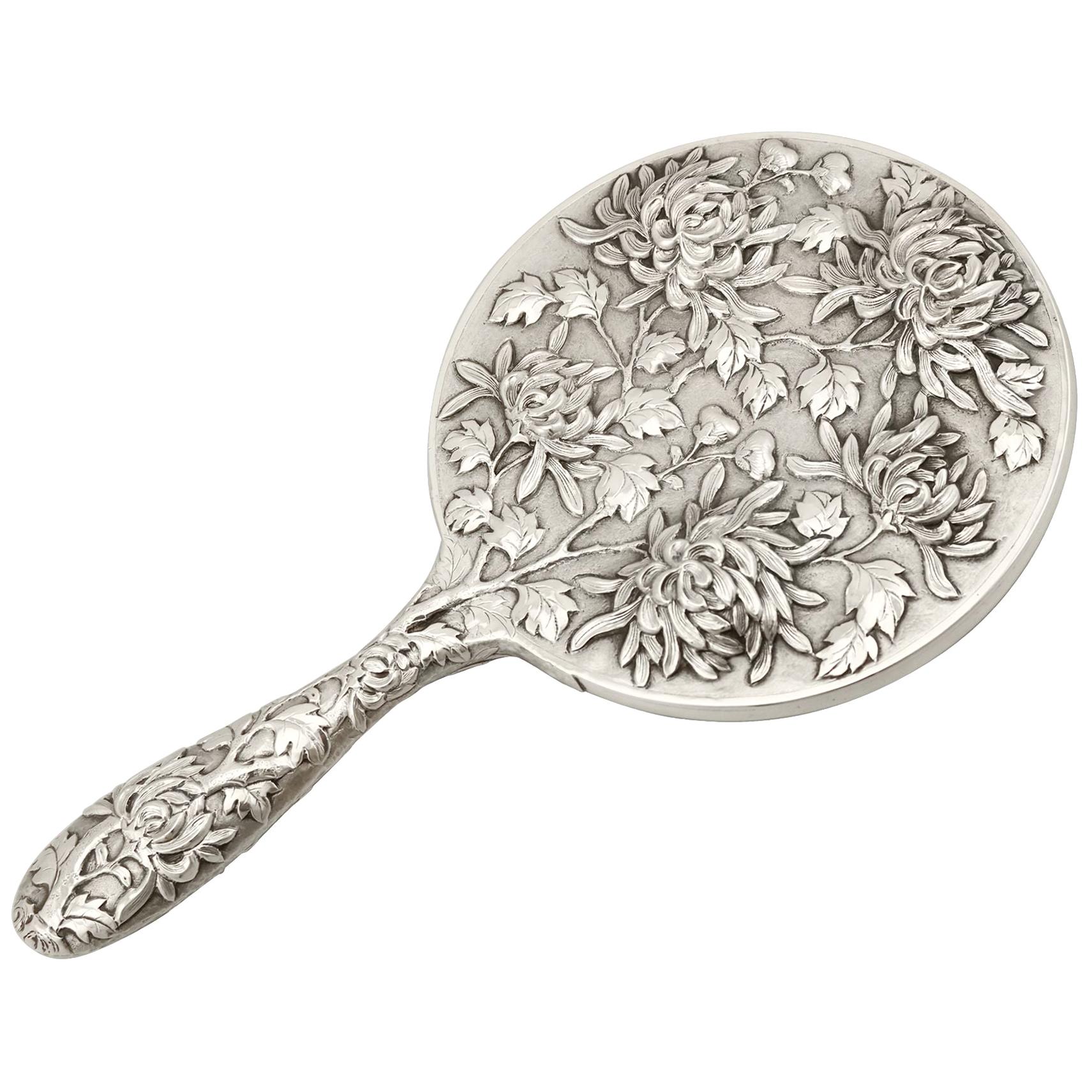 Chinese Export Silver Hand Mirror, Antique, circa 1900