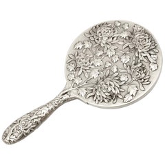 Chinese Export Silver Hand Mirror, Antique, circa 1900