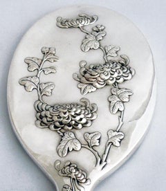 Chinese Export Silver Hand Mirror with Chrysanthemum Detail