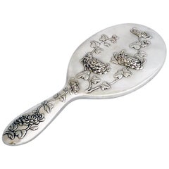 Chinese Export Silver Hand Mirror with Chrysanthemum Detail