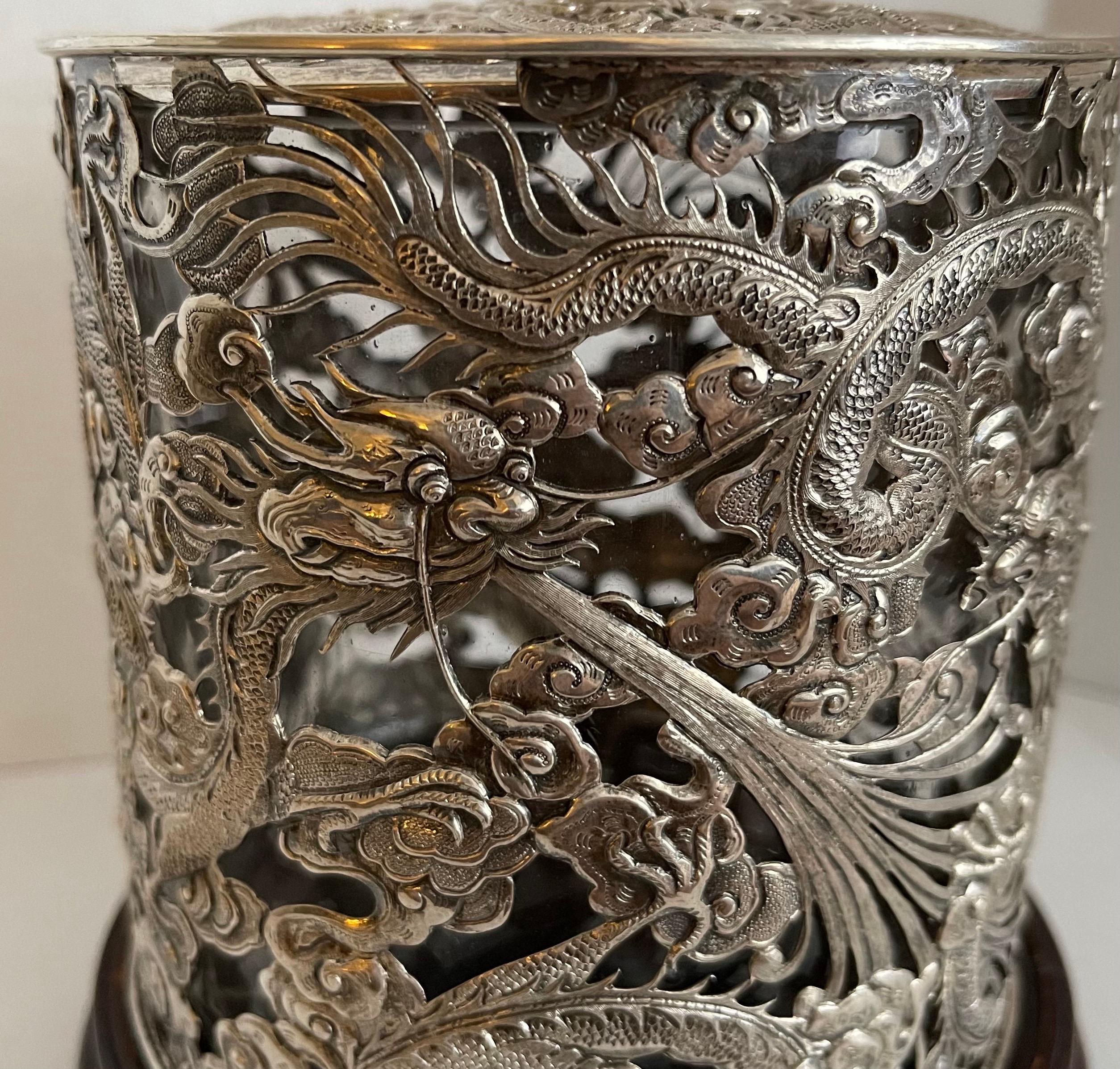 Repoussé Chinese Export Silver Humidor on Stand
