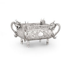 Chinese Export Silver Jardiniere with Dragons and Figures