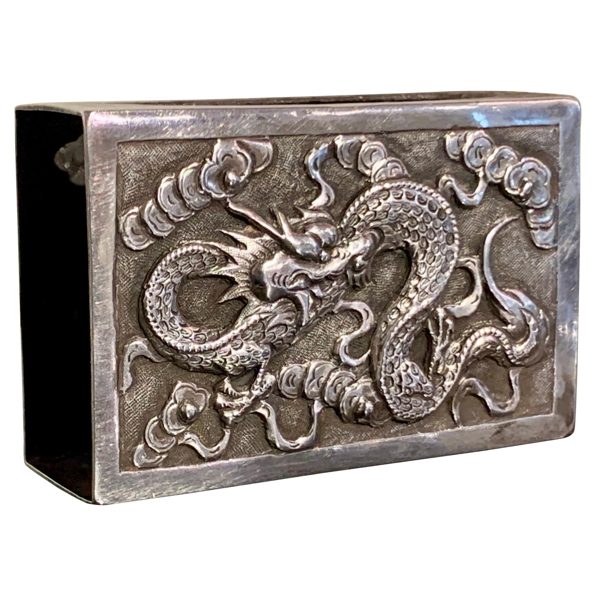 Chinese Export Silver Matchbox Cover by Hone Wo, Early 20th Century