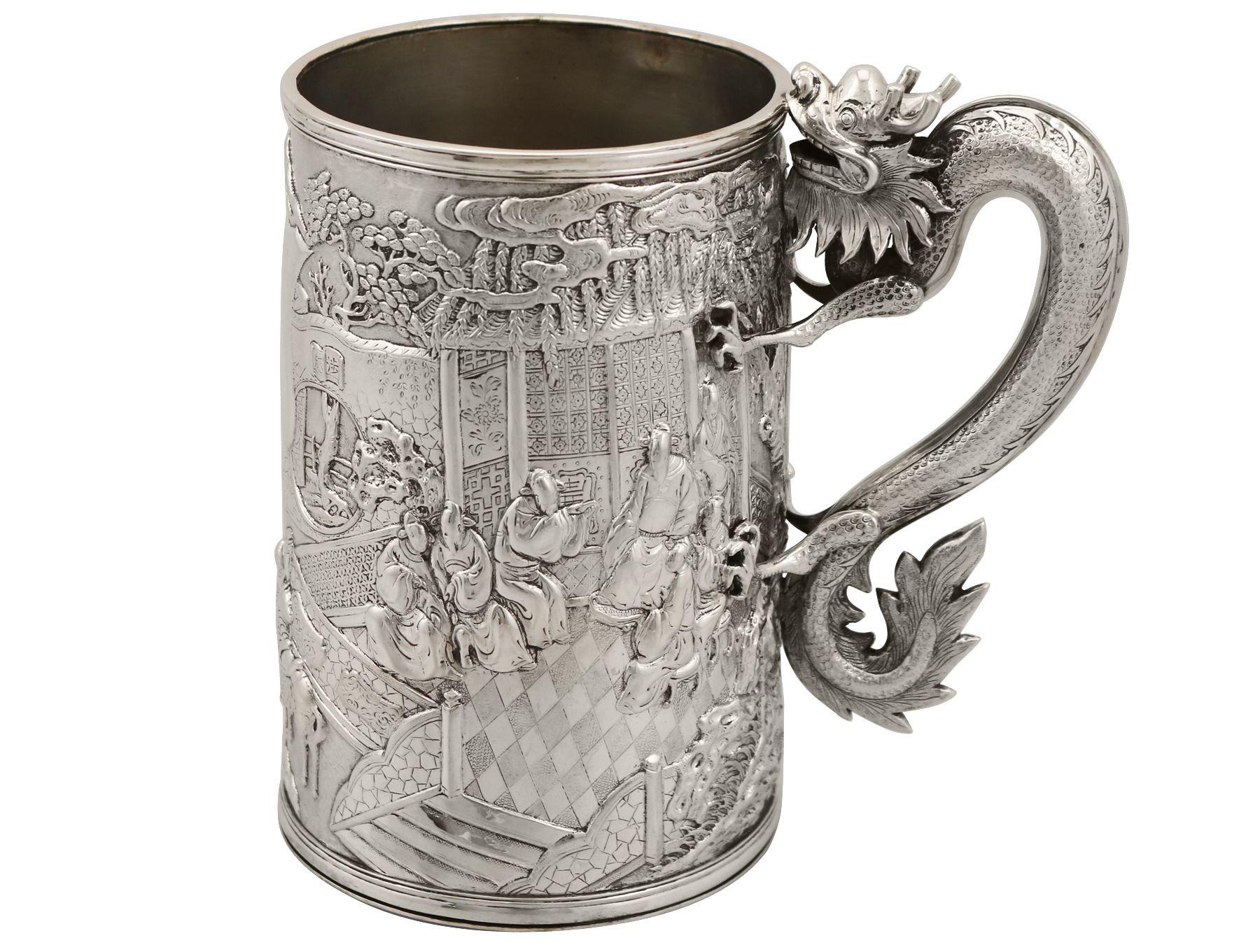 Chinese Export Silver Mug Antique, Circa 1900 1