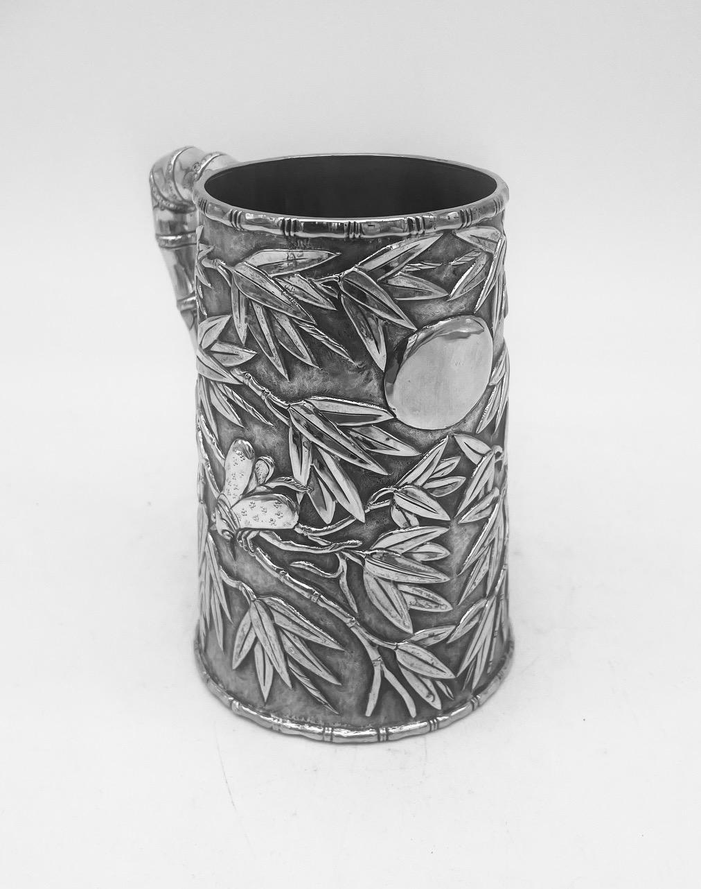 Chinese Export Silver Mug with Bamboo Decoration In Good Condition For Sale In London, GB