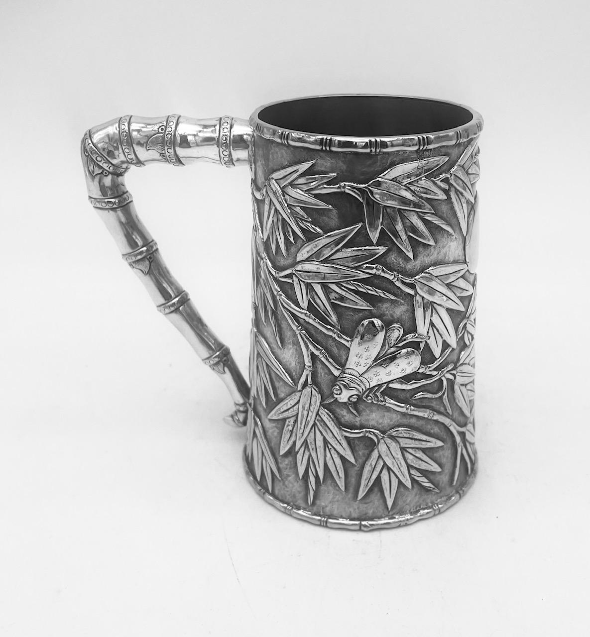 Mid-19th Century Chinese Export Silver Mug with Bamboo Decoration For Sale