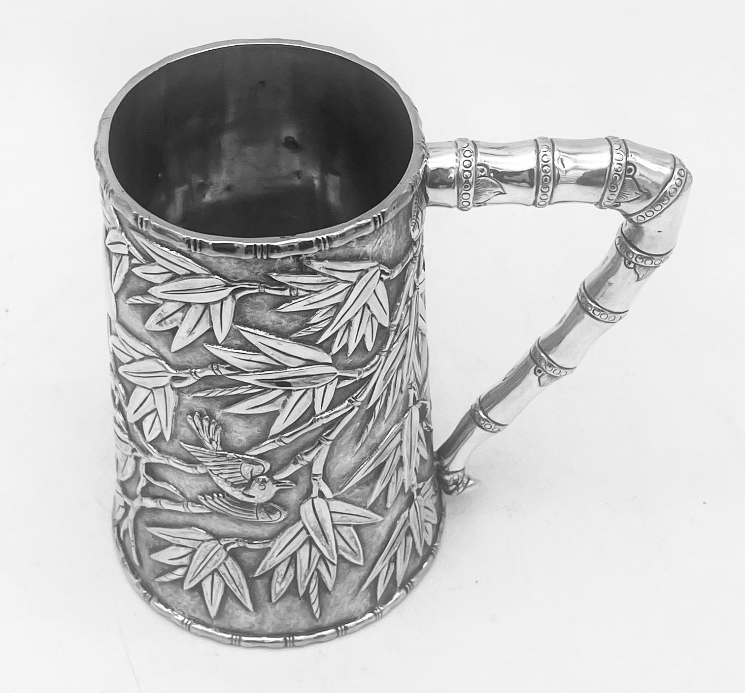 Chinese Export Silver Mug with Bamboo Decoration For Sale 4