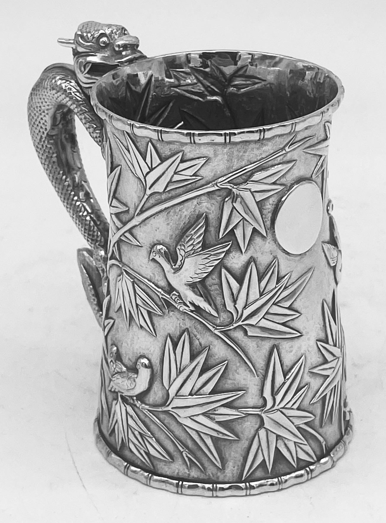 Mid-19th Century Chinese Export Silver Mug with Dragon Handle For Sale