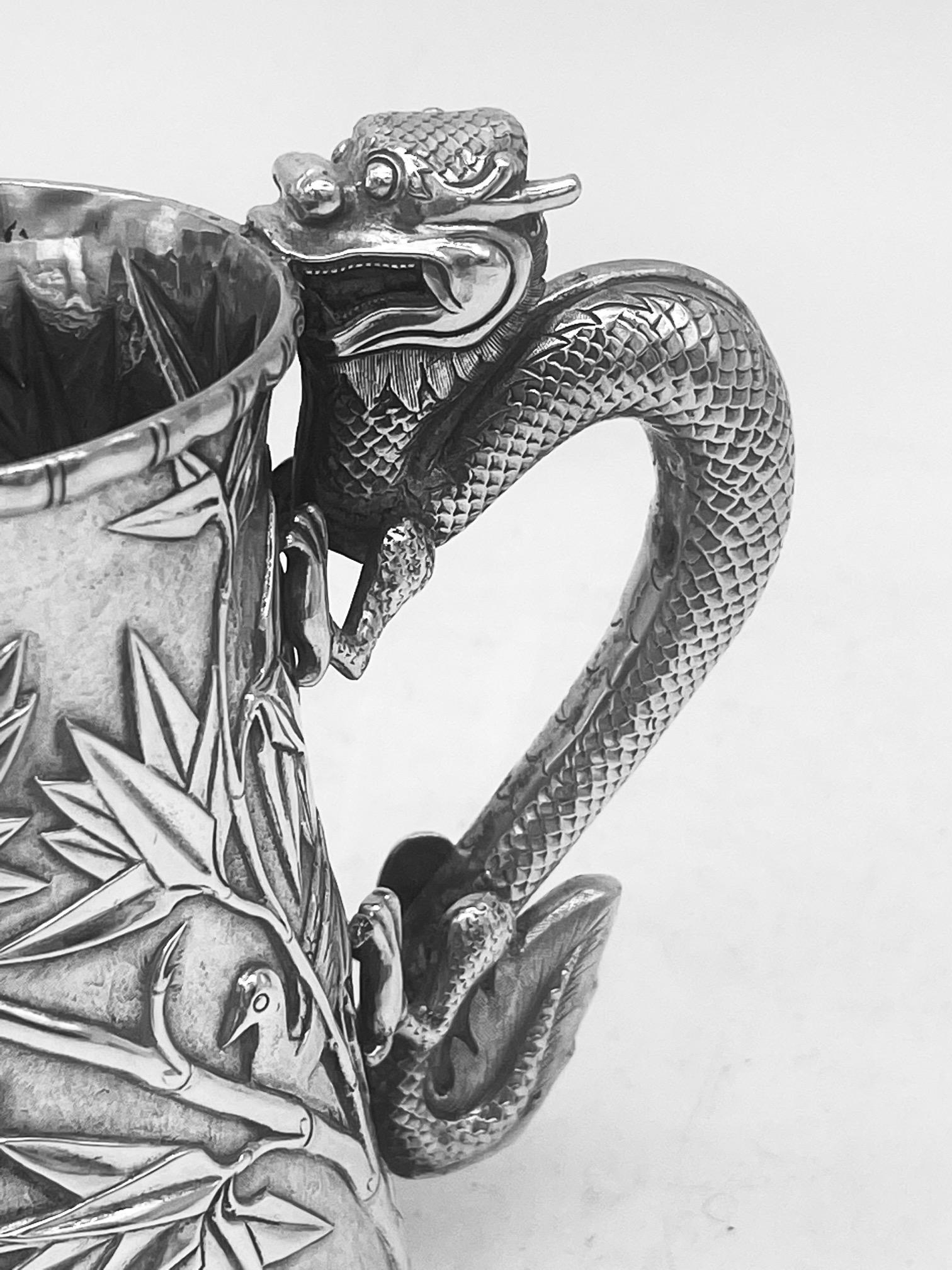 Chinese Export Silver Mug with Dragon Handle For Sale 3