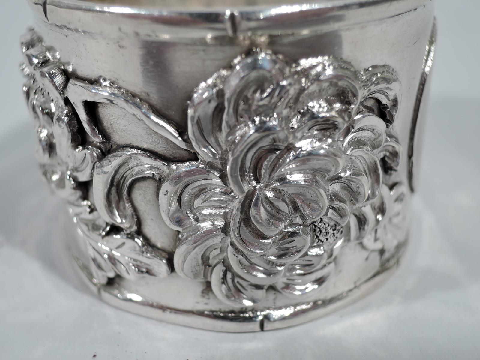 Chinese Export Silver Napkin Ring with Blossoming Branch 1