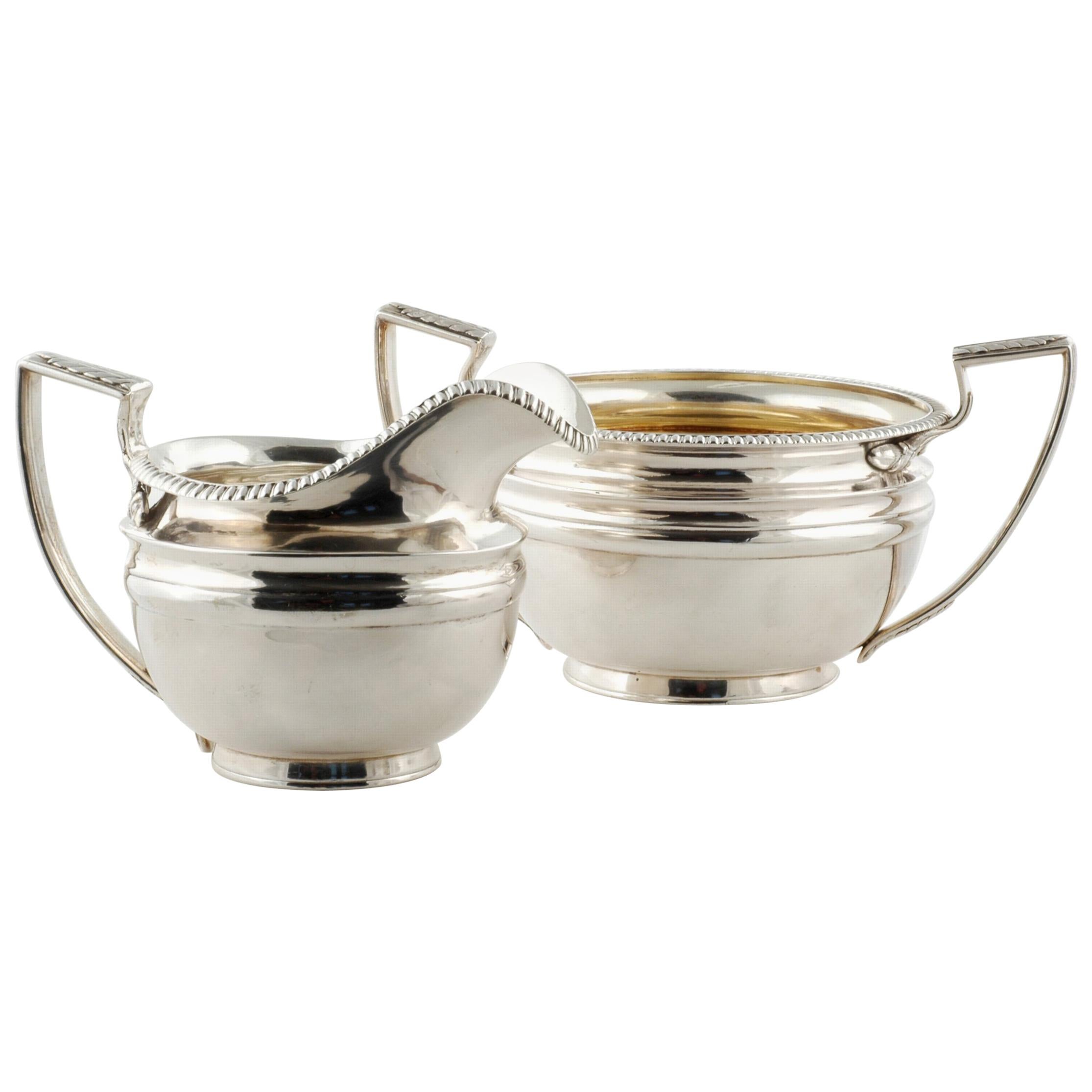 Chinese Export Silver Open Sugar Bowl and Creamer For Sale