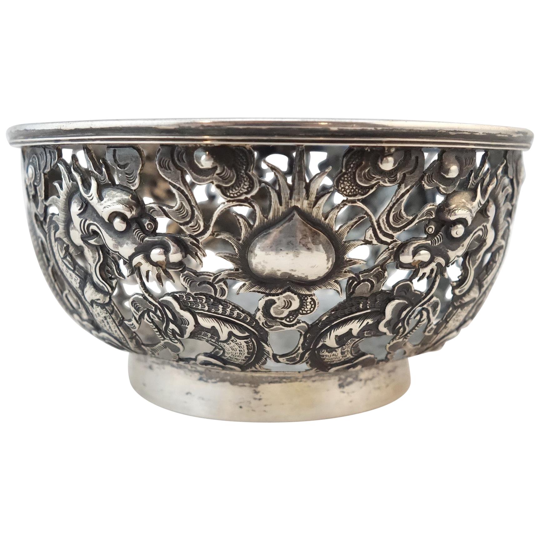 Chinese Export Silver Openwork Bowl by Wan Hing & Co, Hong Kong, 1890 For Sale