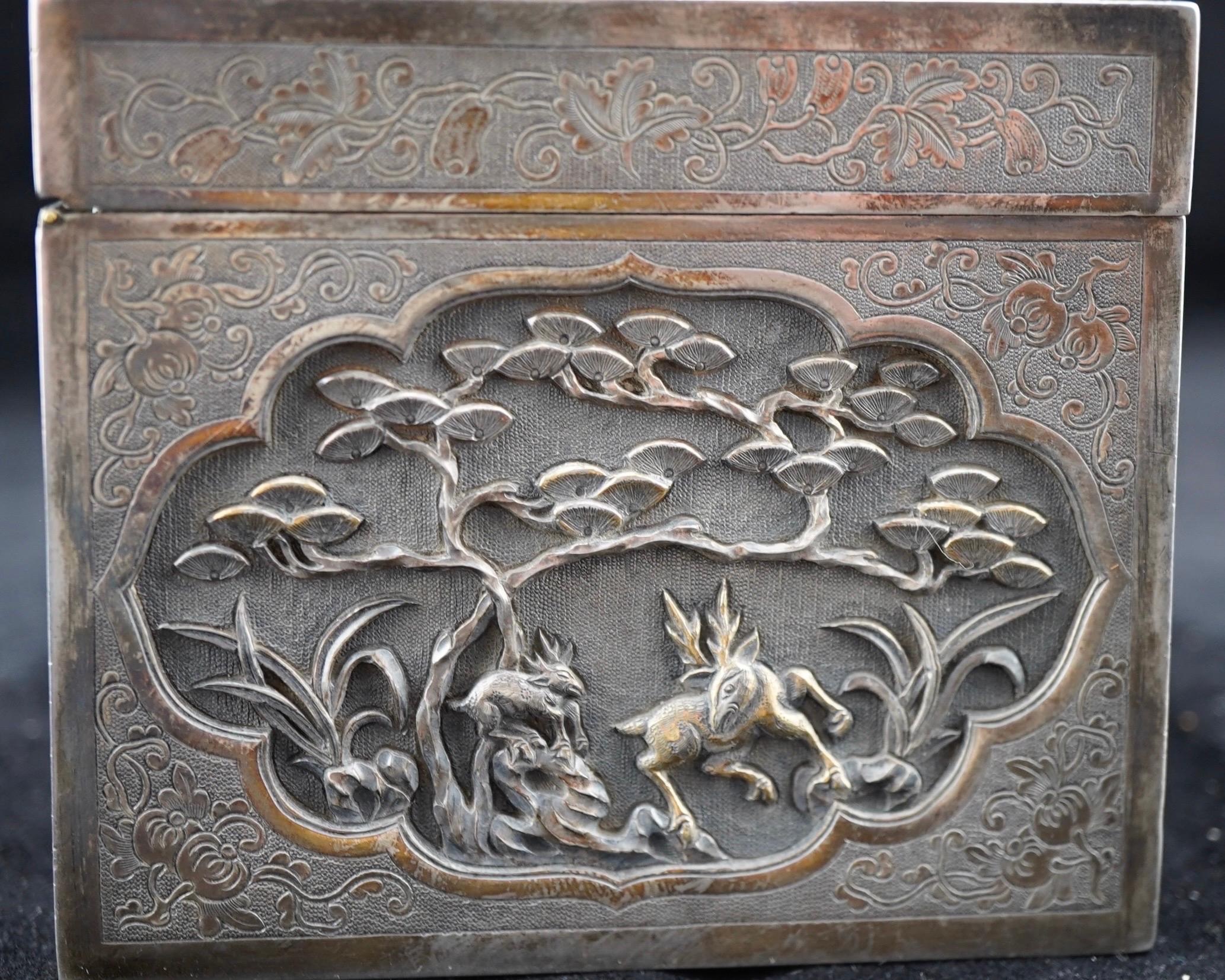 Chinese Export Silver Repousse Dragon and Landscape Box For Sale 1