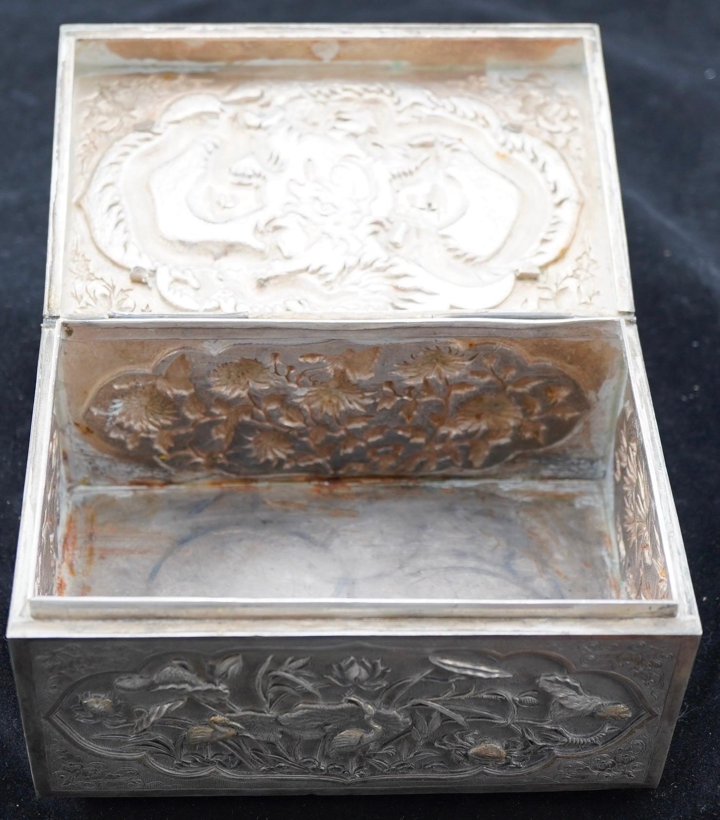 Chinese Export Silver Repousse Dragon and Landscape Box For Sale 2