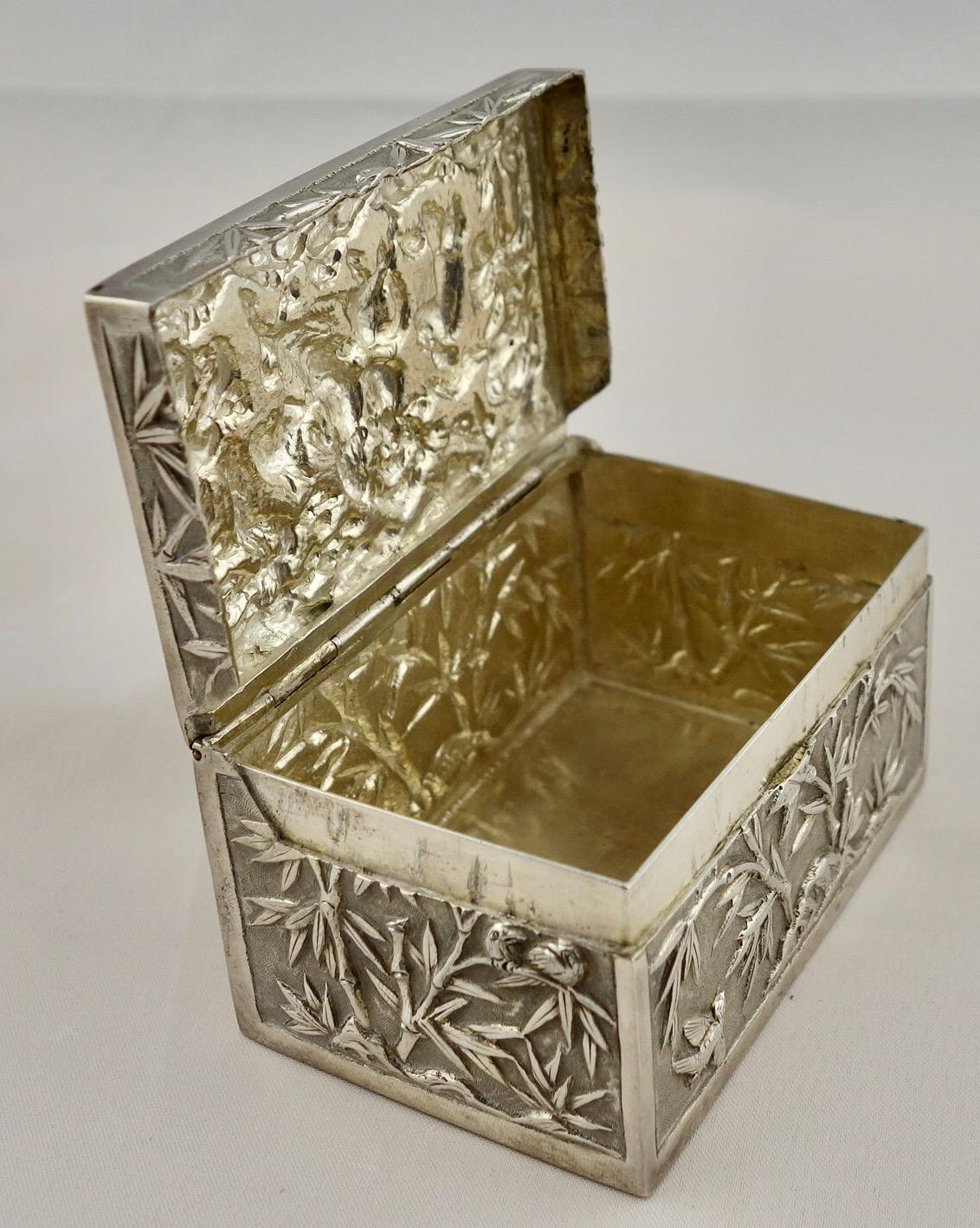 Other Chinese Export Silver Repousse Scenic Box by Wang Hing, circa 1870 For Sale