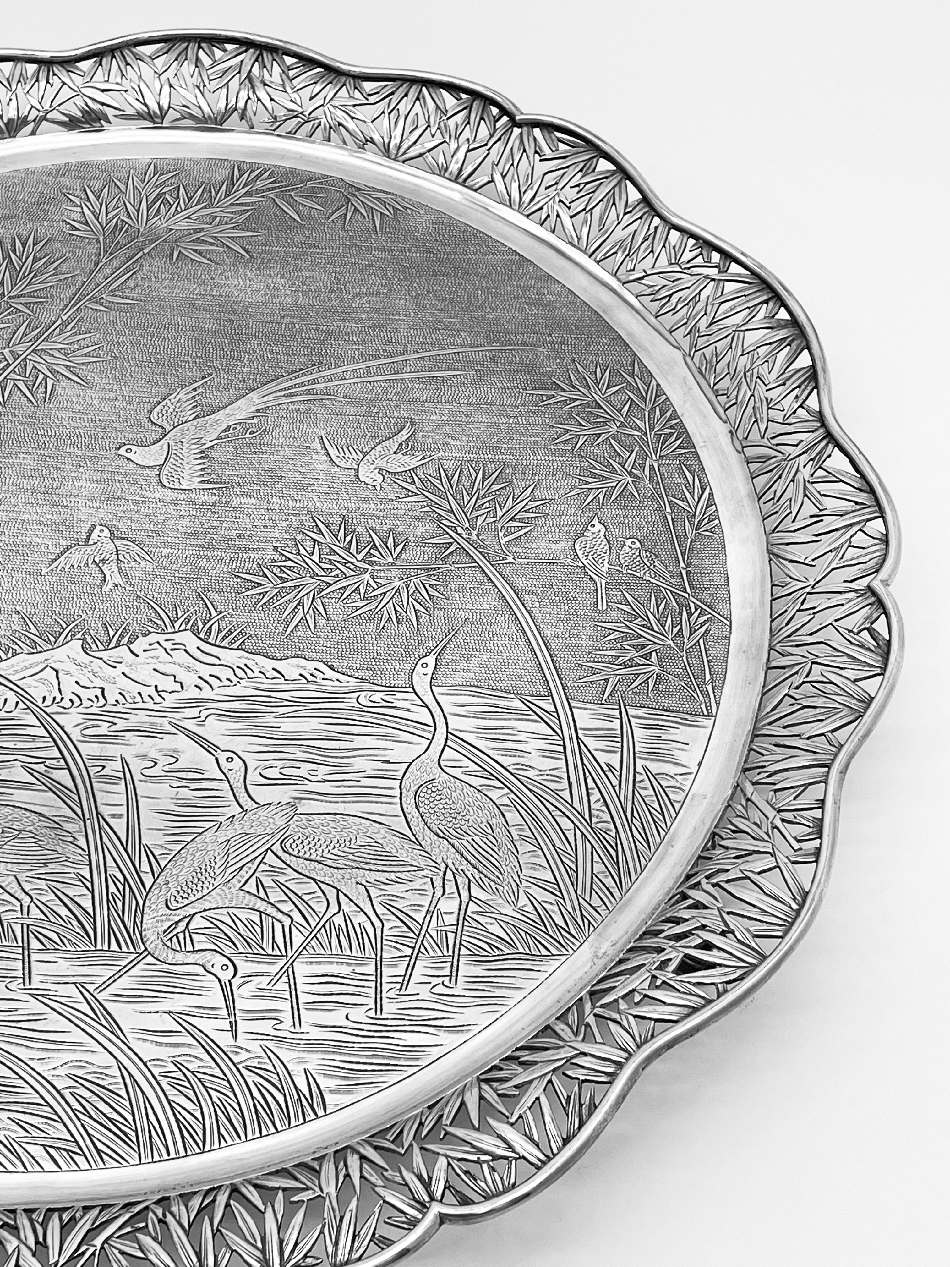 Chinese Export Silver Salver In Good Condition For Sale In London, GB