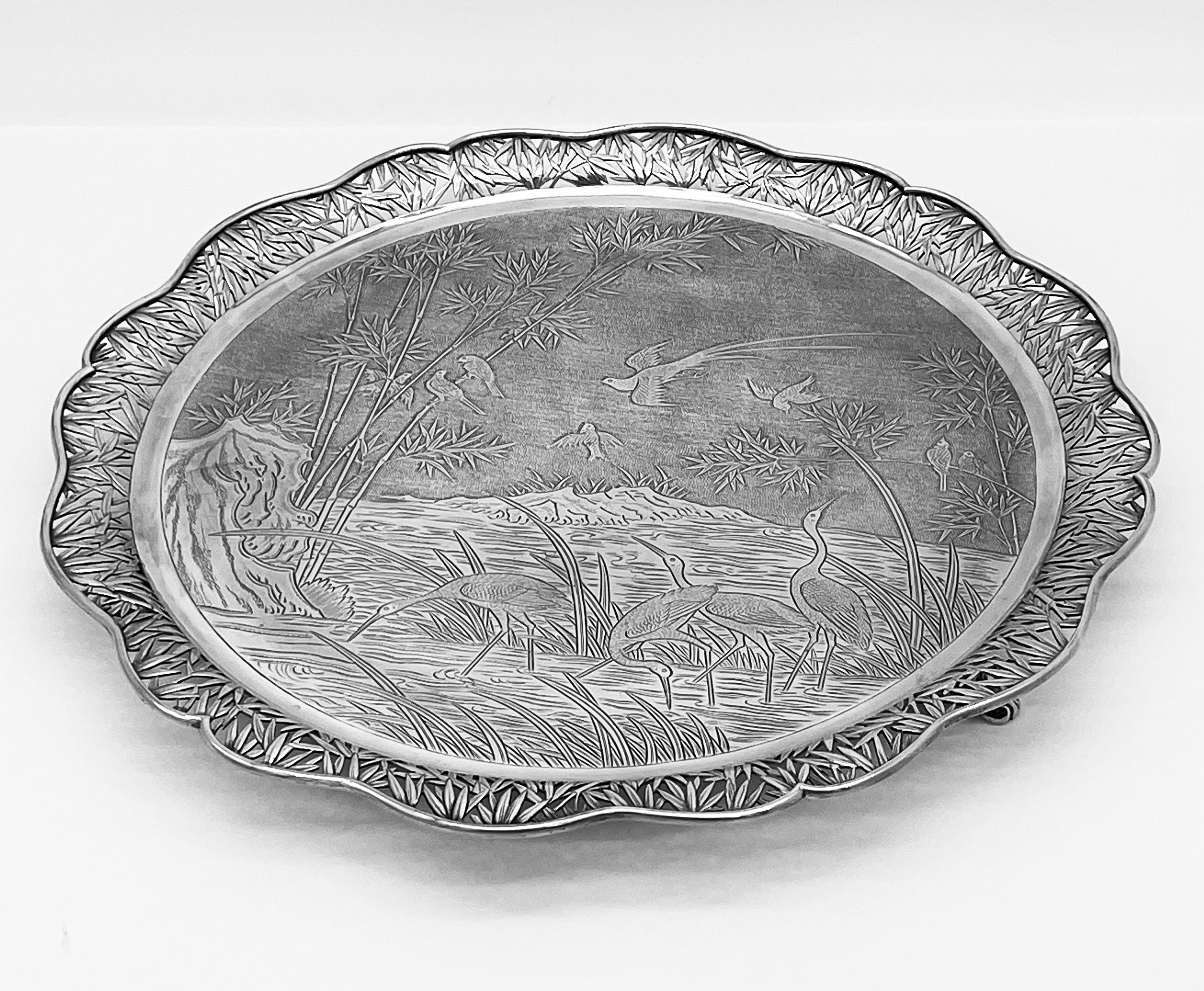 Late 19th Century Chinese Export Silver Salver For Sale