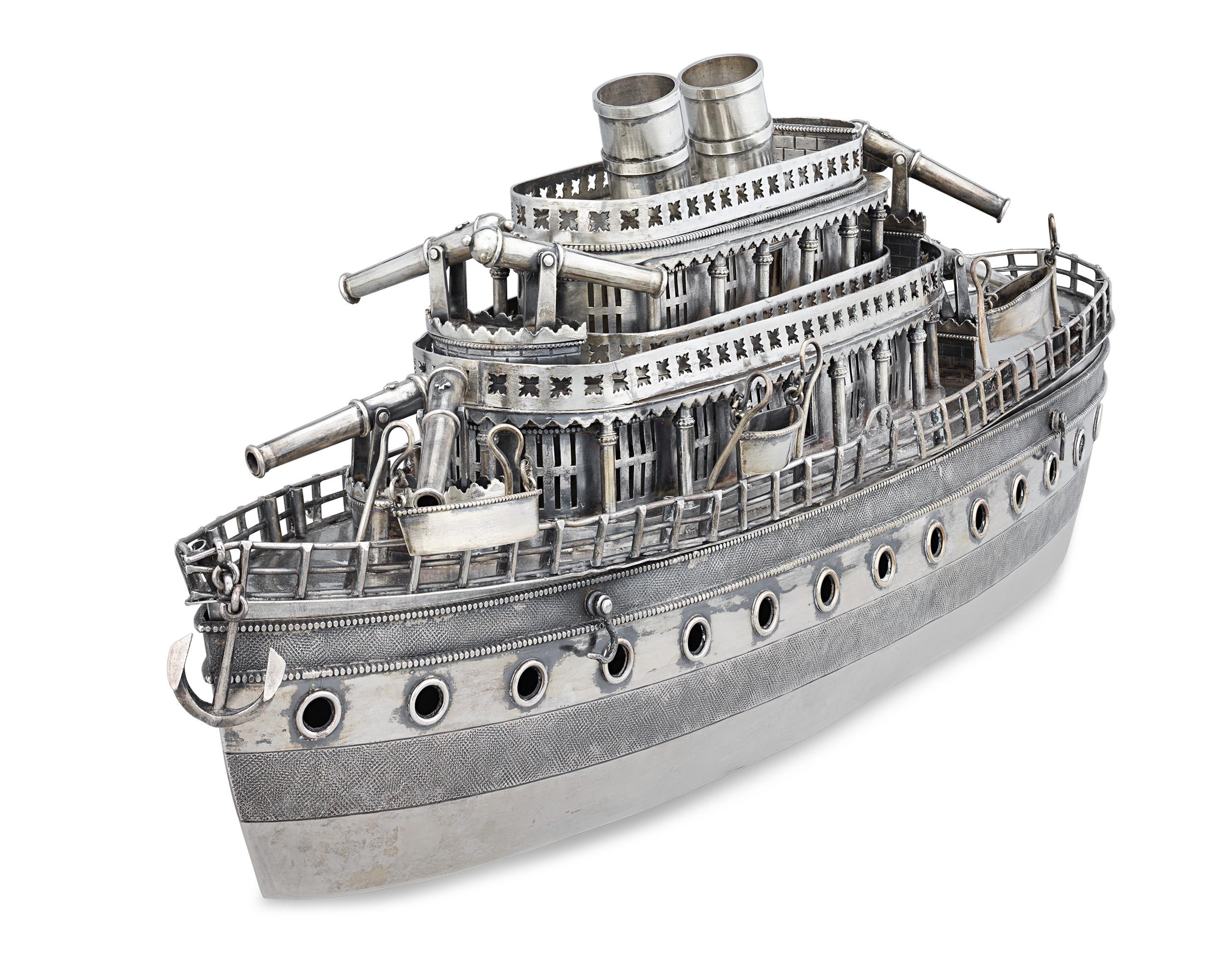 Asian Chinese Export Silver Ship Centerpiece For Sale