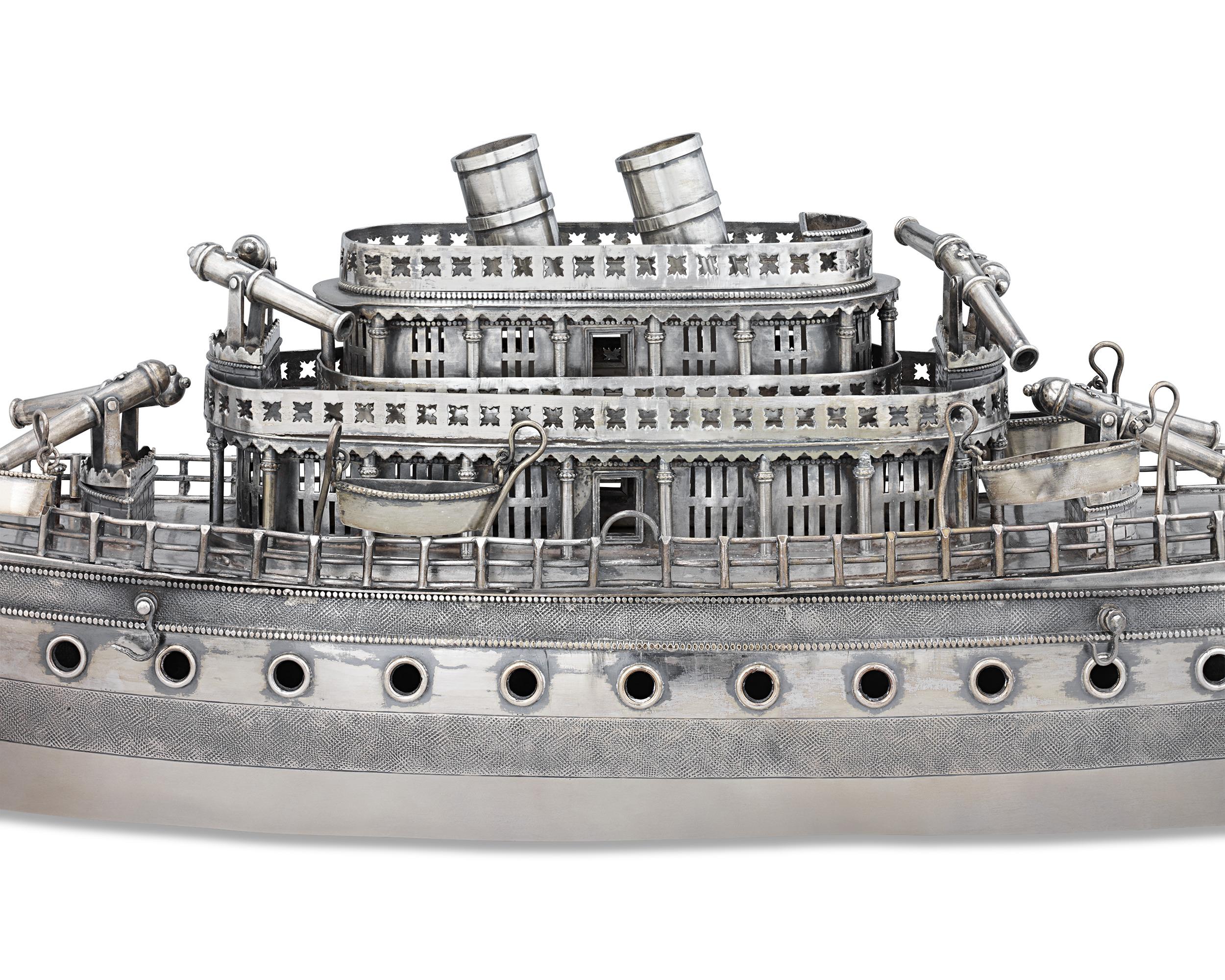 Chinese Export Silver Ship Centerpiece In Excellent Condition For Sale In New Orleans, LA