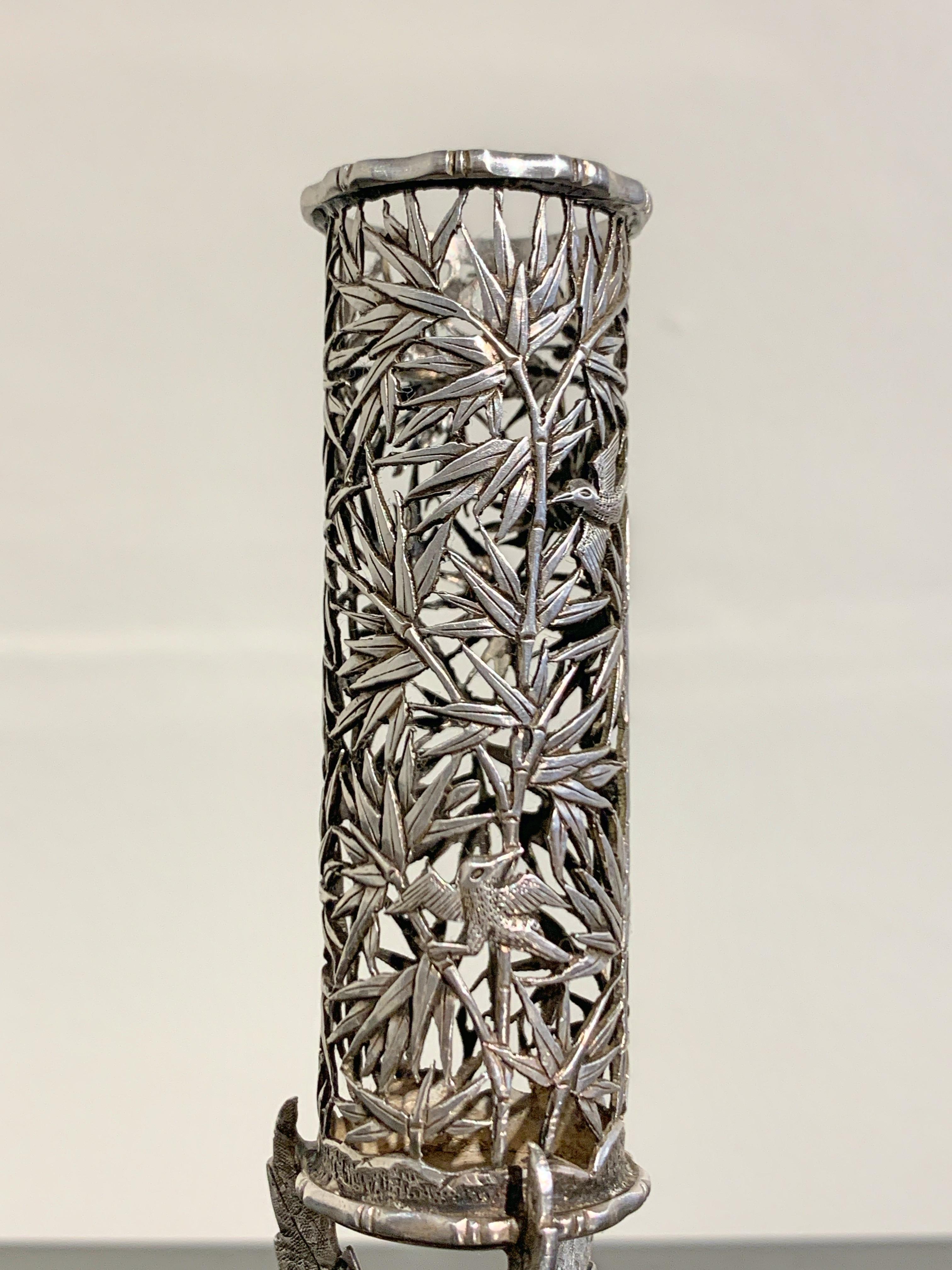Chinese Export Silver Spill or Bud Vase by Luen Wo, Early 20th Century, China In Good Condition In Austin, TX